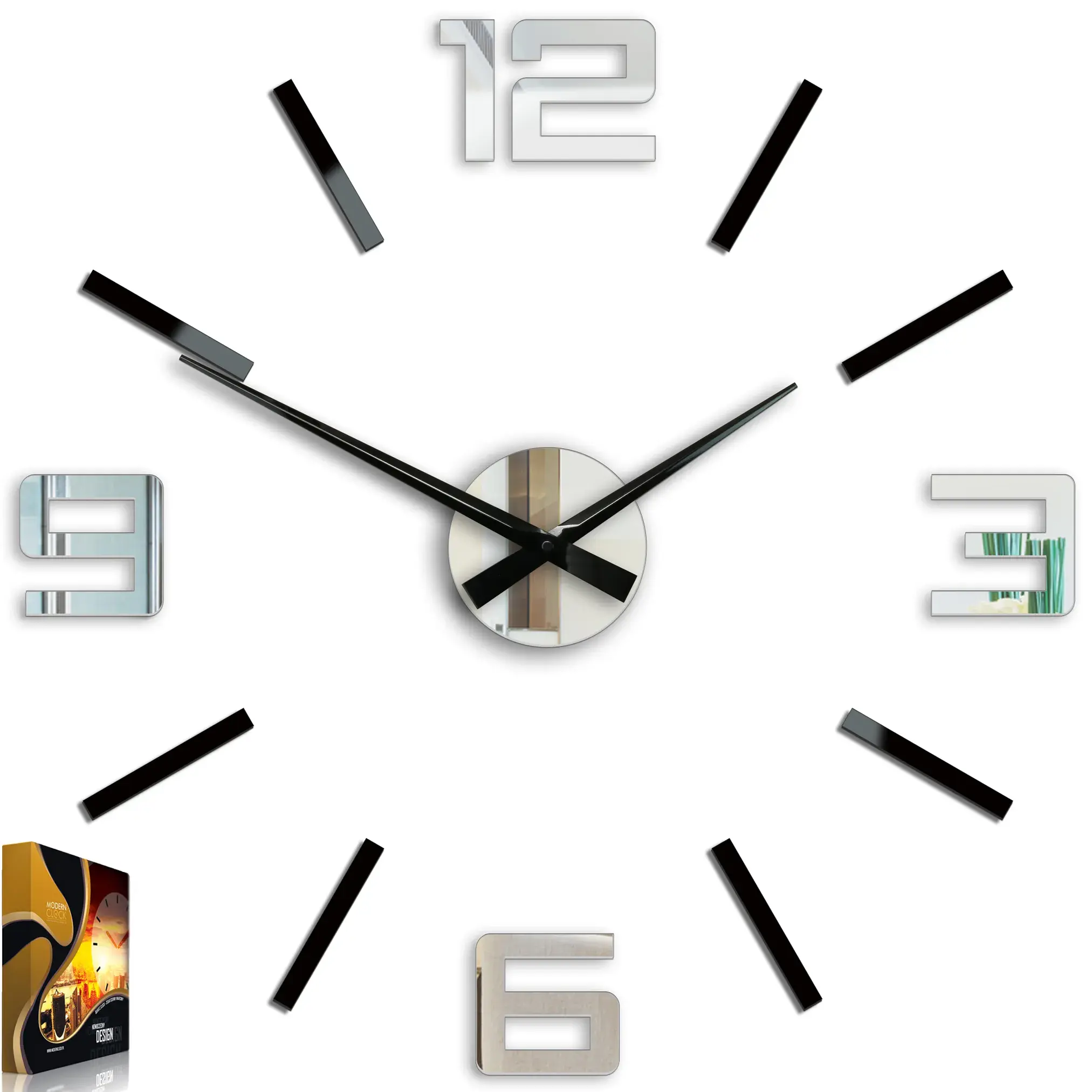 ModernClock 3D nalepovací hodiny Stříbrné XL