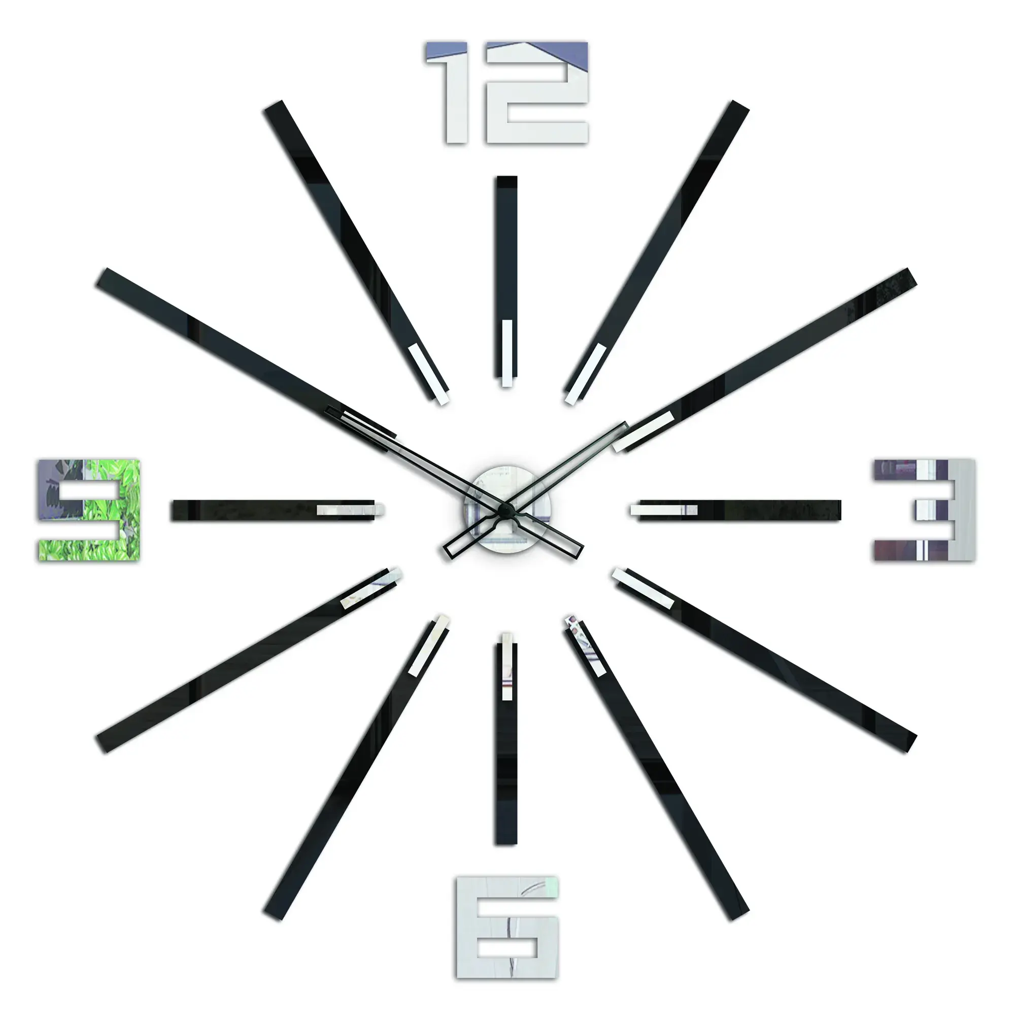 ModernClock Nástěnné samolepící hodiny Big 115 cm zrcadlové/černé