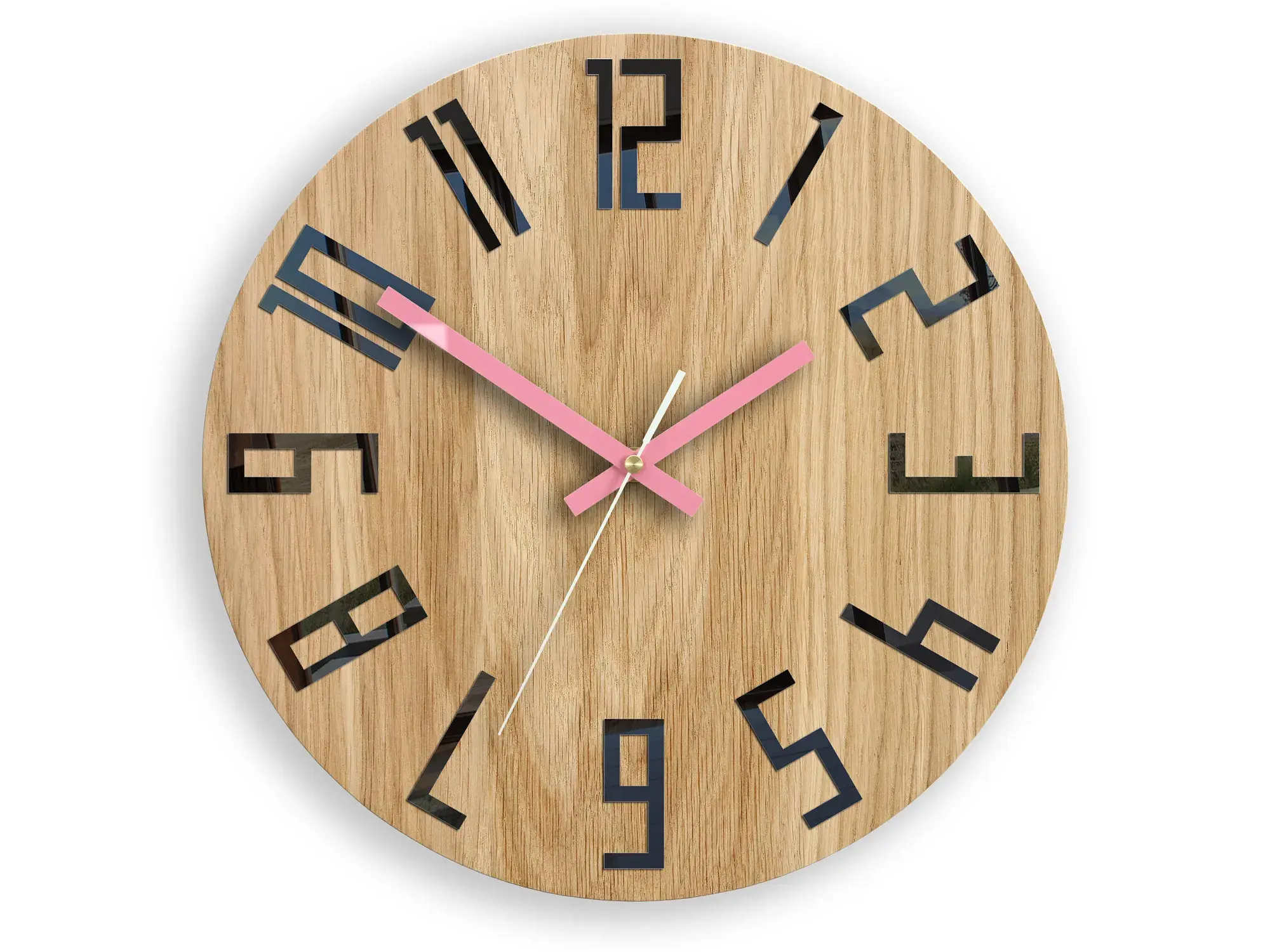 ModernClock Dřevěné nástěnné hodiny Slim 33 cm černé/růžové/hnědé
