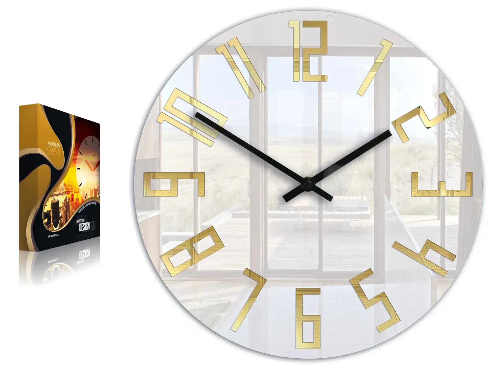 ModernClock Nástěnné hodiny Slim Gold bílé