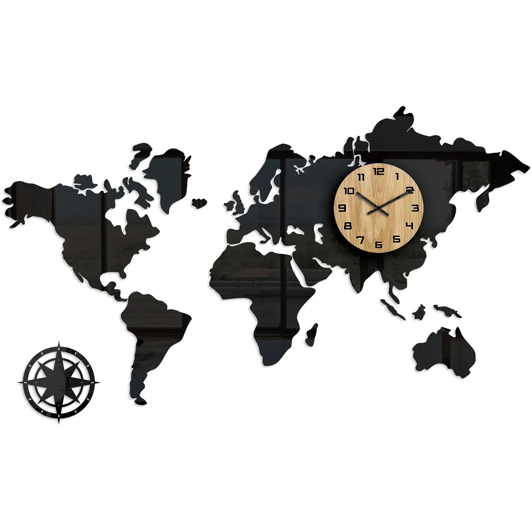 ModernClock 3D nalepovací hodiny Continents černé
