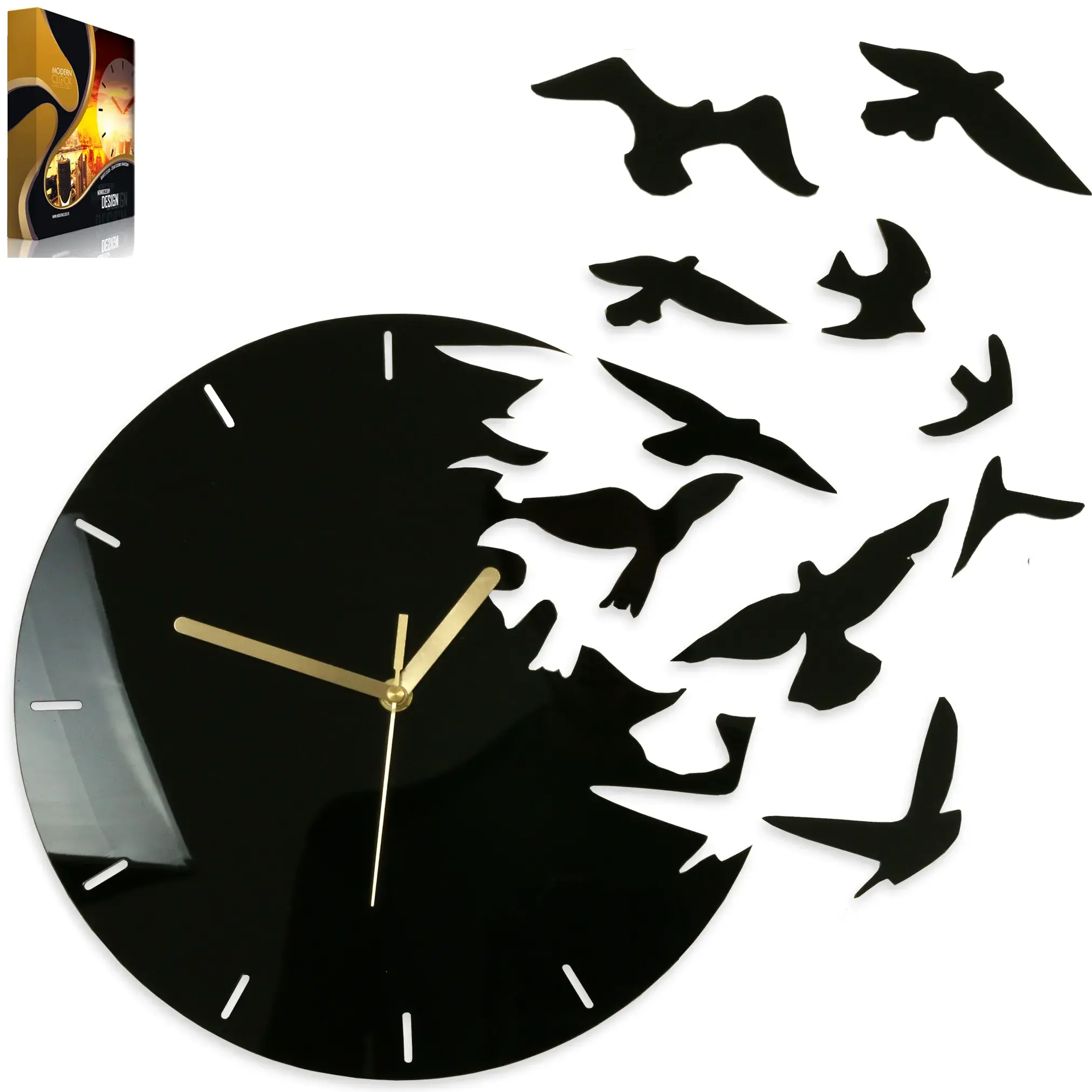 ModernClock 3D nalepovací hodiny Swallows černé