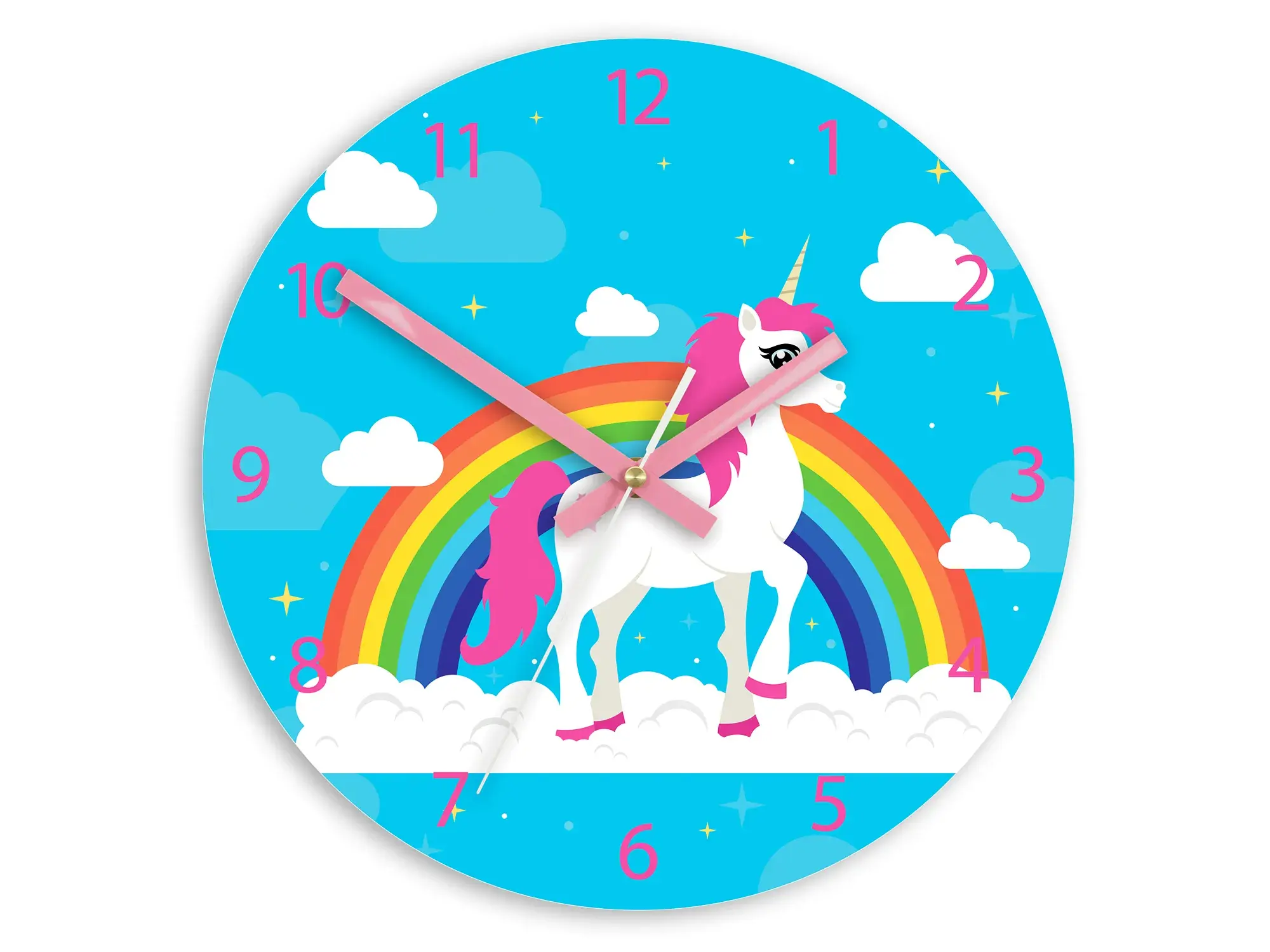ModernClock Dětské nástěnné hodiny Jednorožec 30 cm vícebarevné