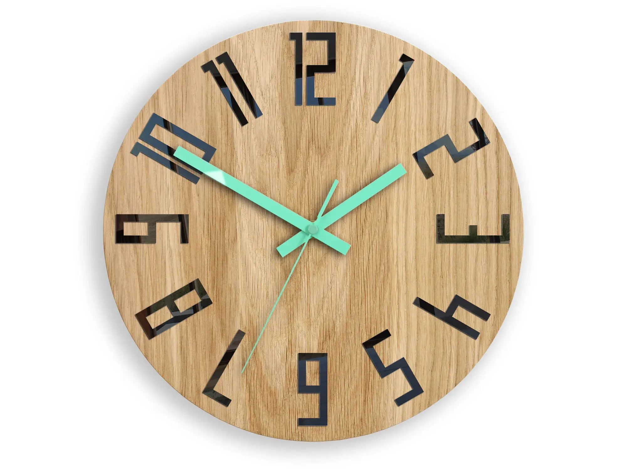 ModernClock Dřevěné nástěnné hodiny Slim 33 cm černé/mint/hnědé