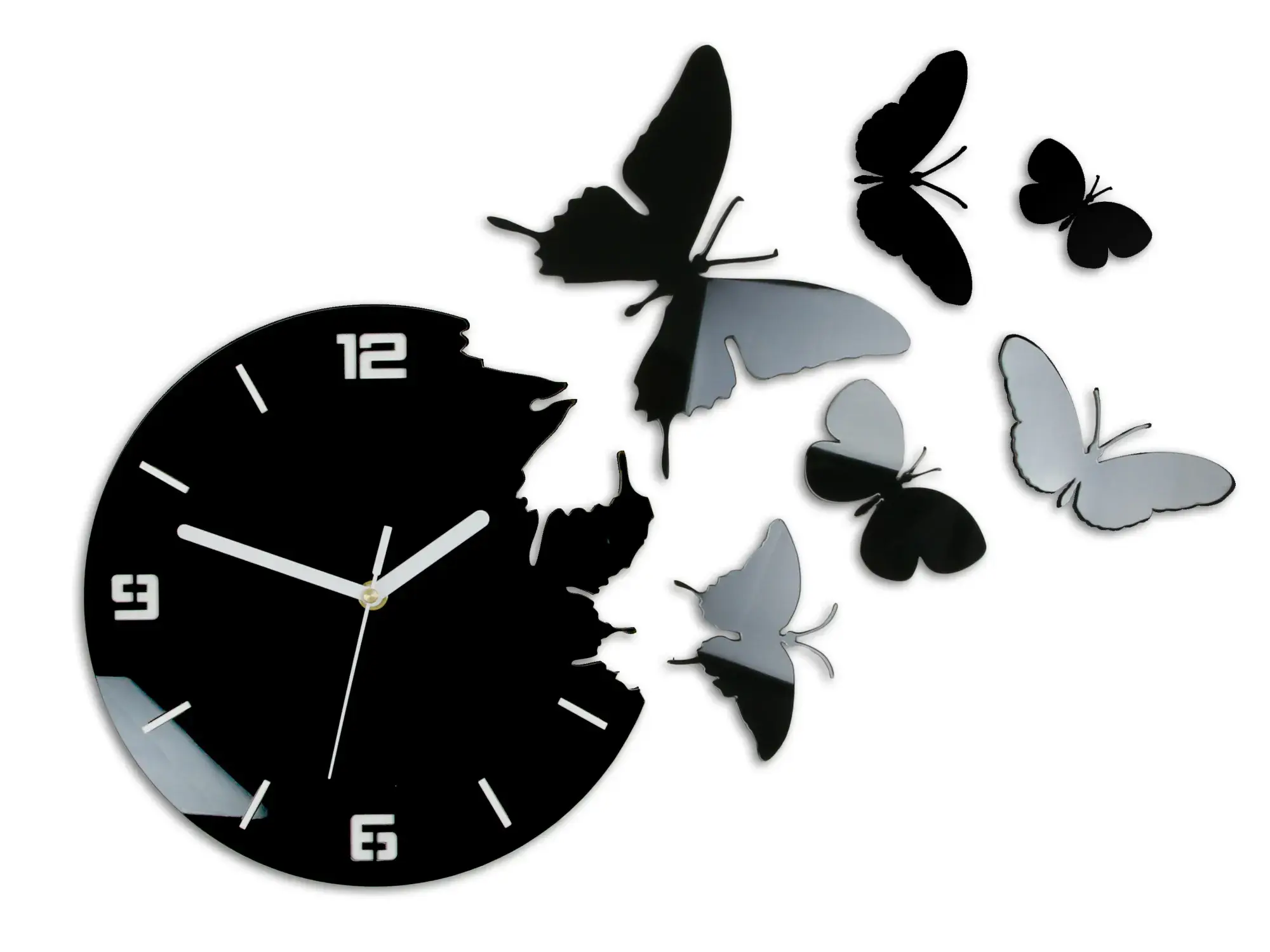 ModernClock Nástěnné samolepící hodiny Butterfly 60 cm černé