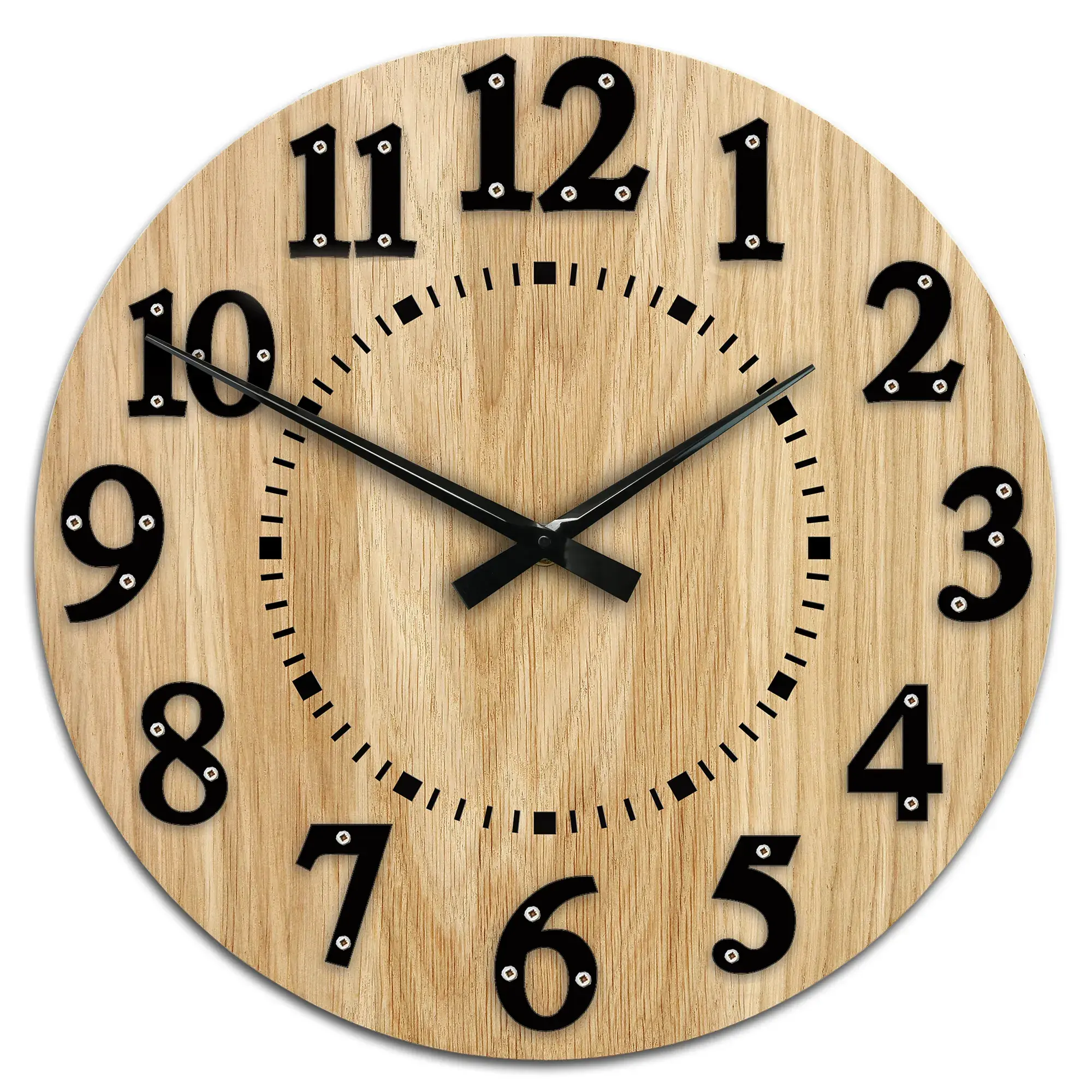 ModernClock Dřevěné nástěnné hodiny Malibu 49 cm dub přírodní/černé