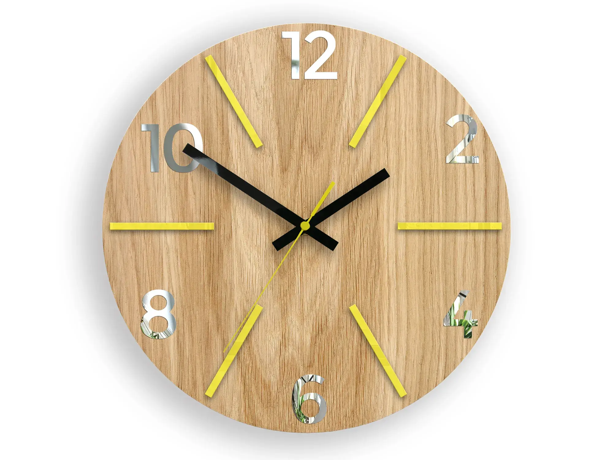 ModernClock Dřevěné nástěnné hodiny Aksel 33 cm dub přírodní/žluté