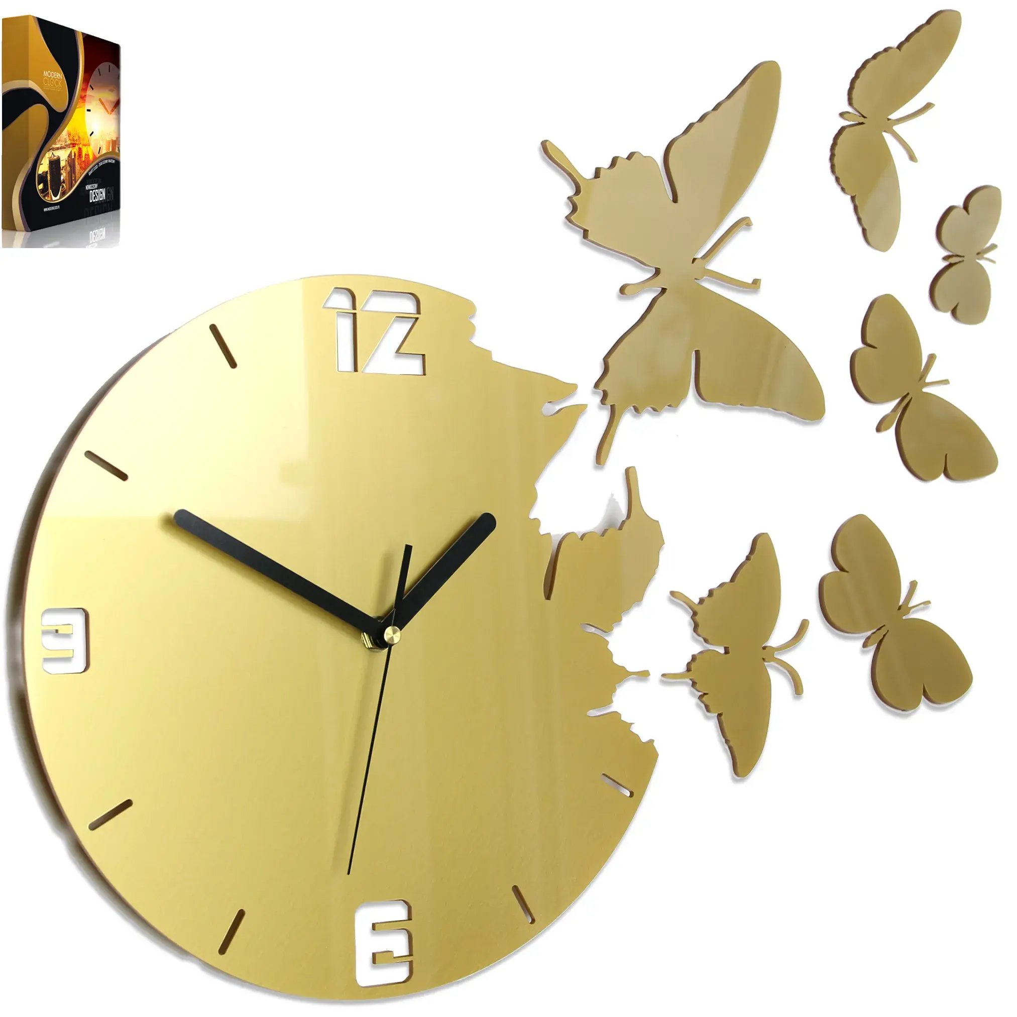 ModernClock 3D nalepovací hodiny Butterfly zlaté