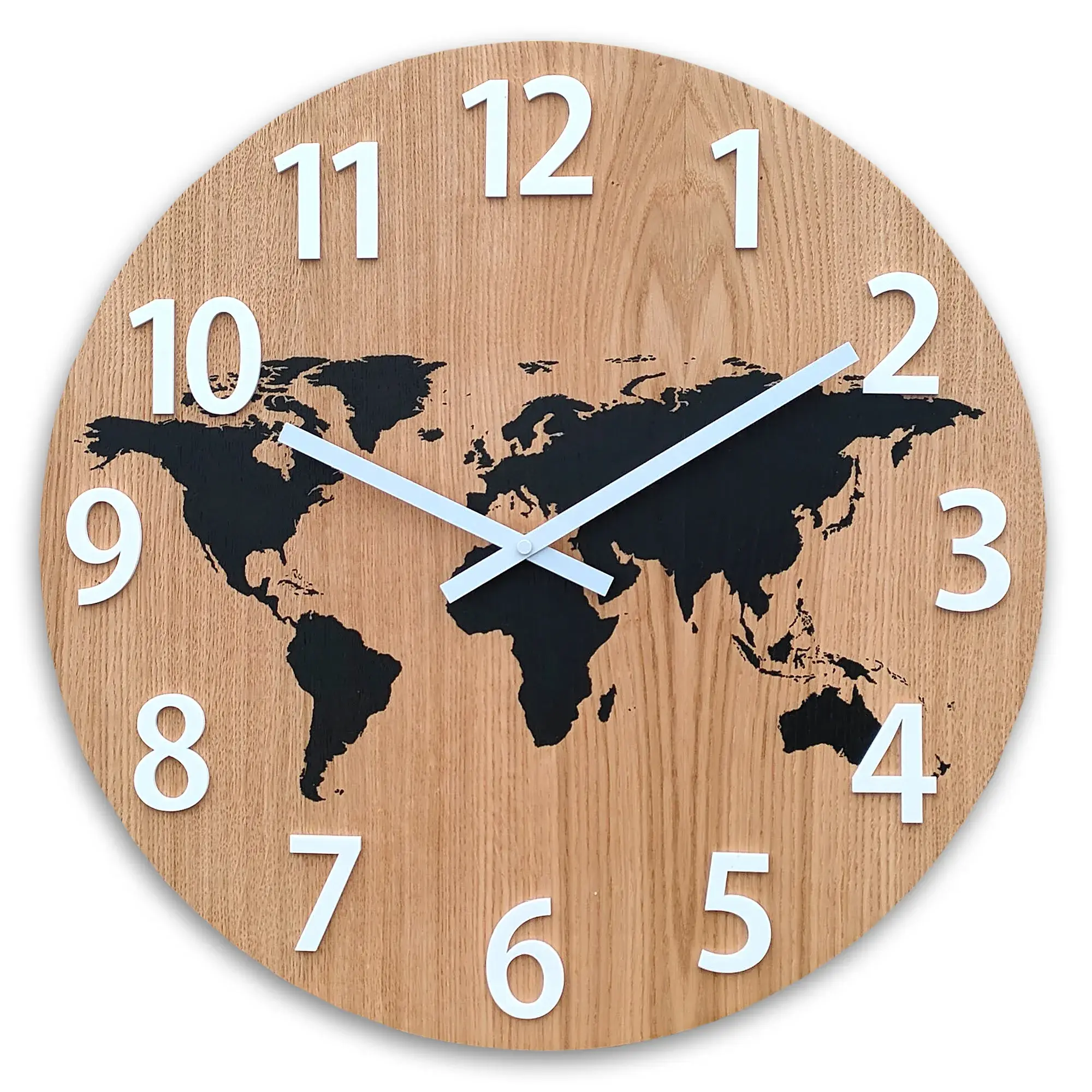 ModernClock Dřevěné nástěnné hodiny Mapa Wood 49 cm hnědé/černé