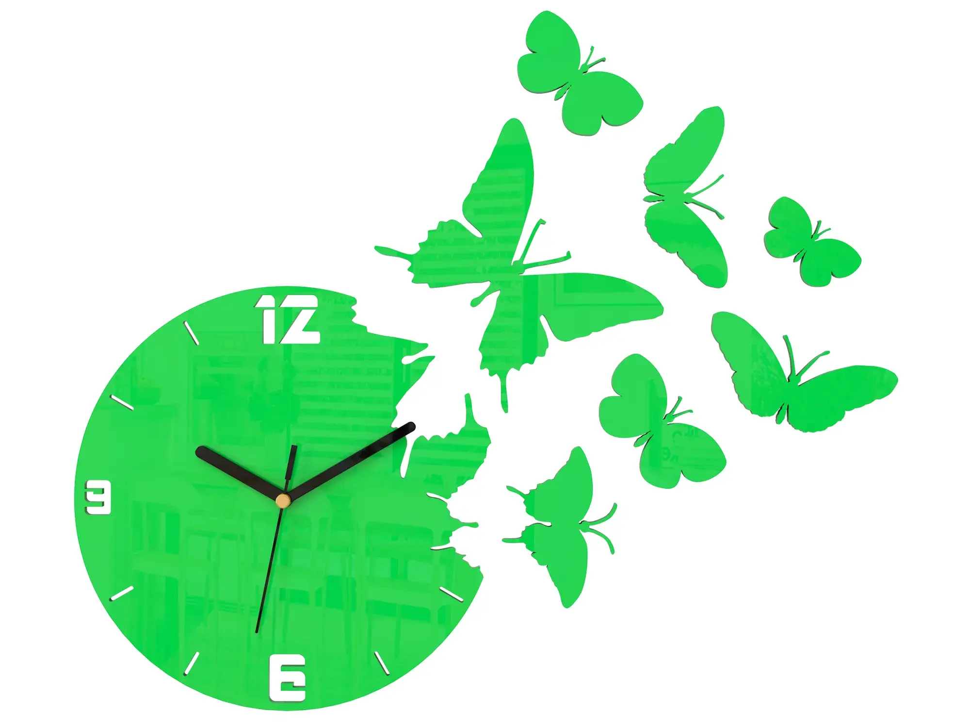 ModernClock 3D nalepovací hodiny Butterflies zelené
