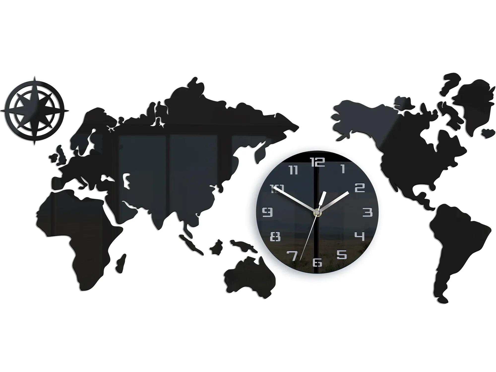 ModernClock Nástěnné samolepící hodiny Maply 80x40 cm černé