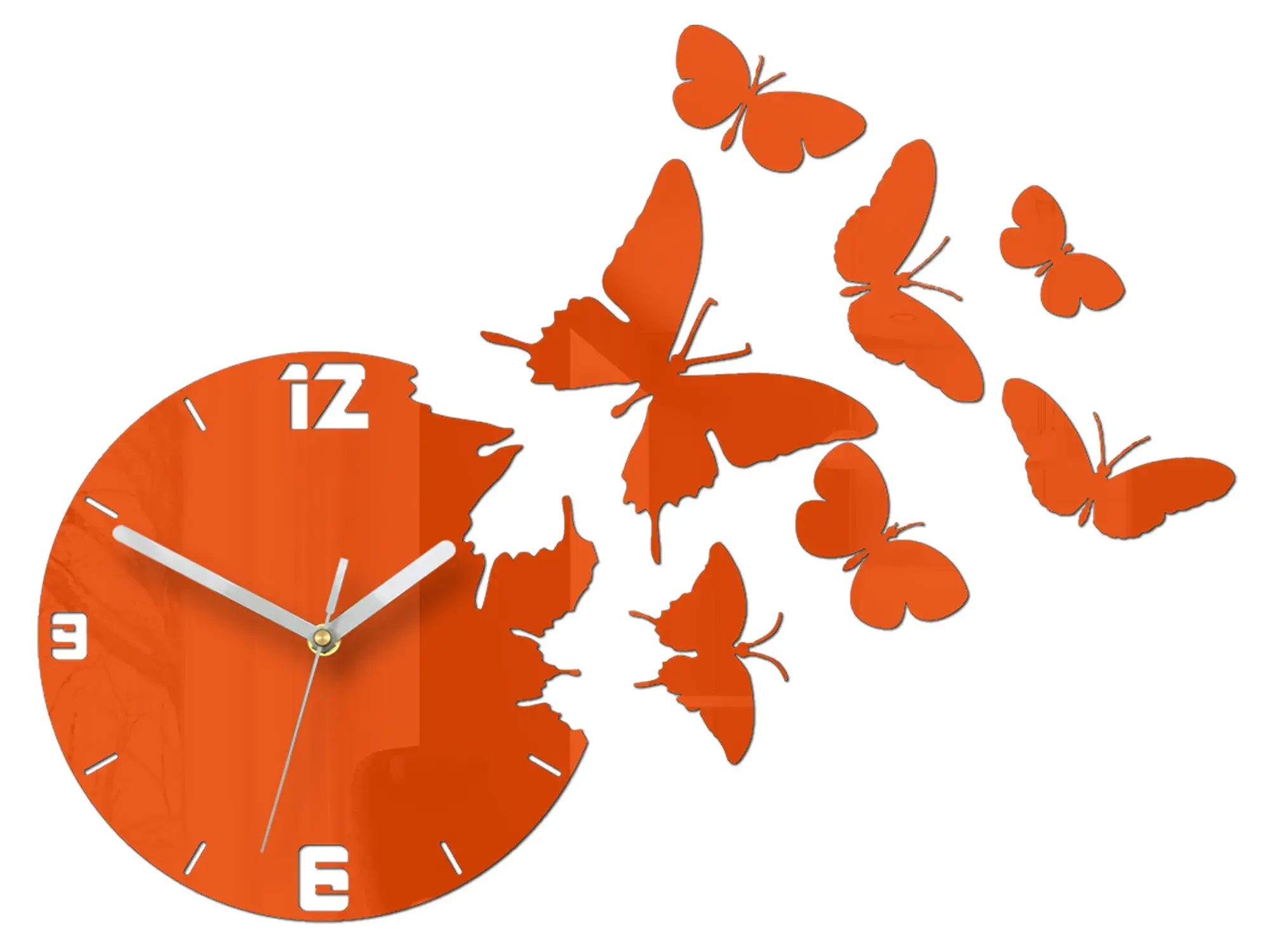 ModernClock 3D nalepovací hodiny Butterfly oranžové