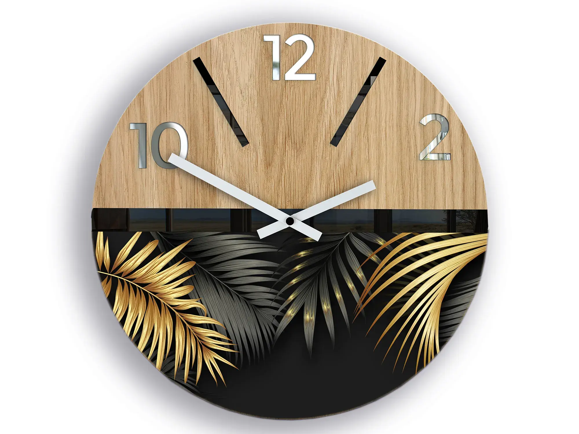 ModernClock Dřevěné nástěnné hodiny Golden 33 cm dub přírodní/zlaté