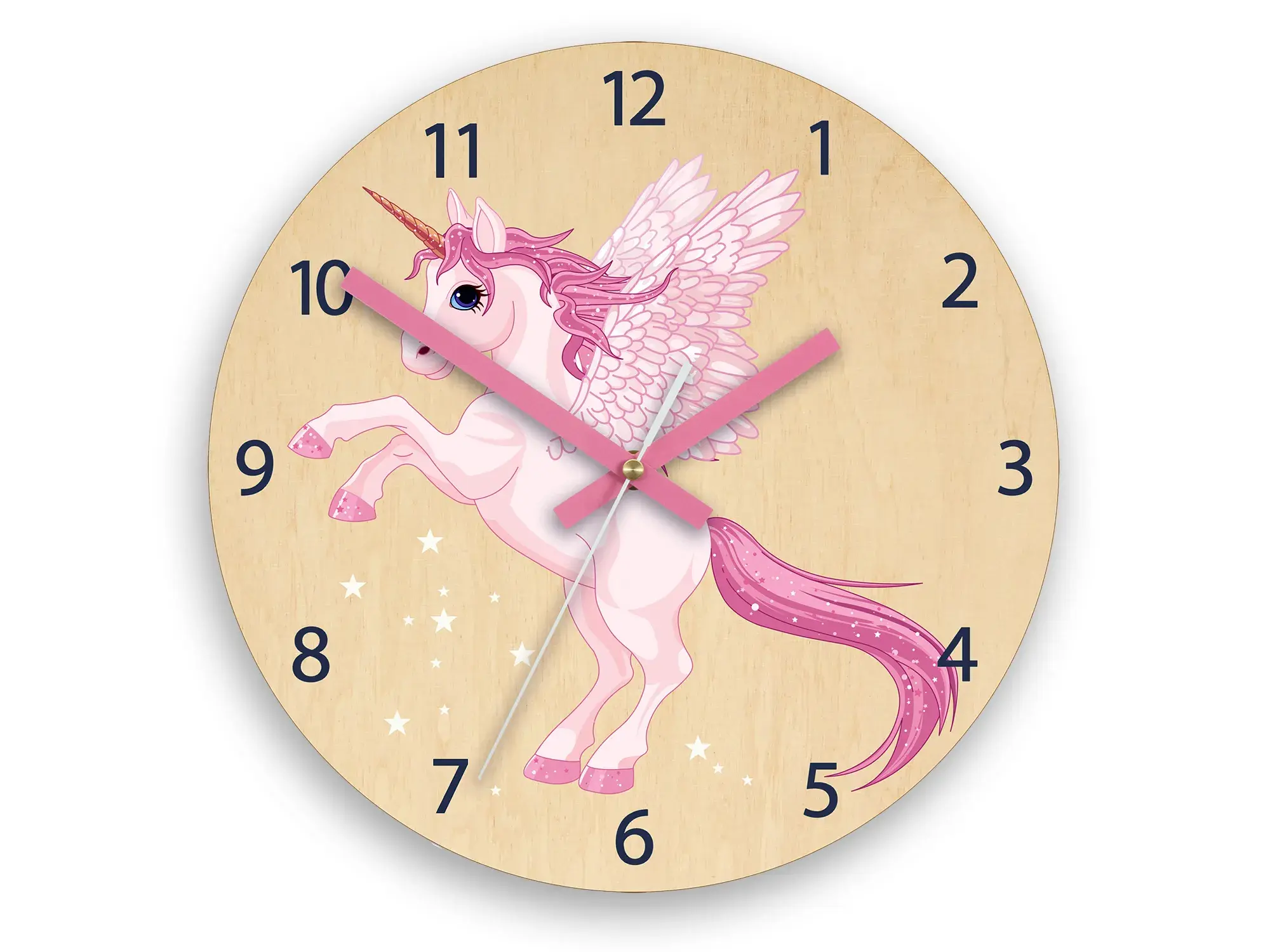 ModernClock Dětské nástěnné hodiny Ami Jednorožec 30 cm růžové