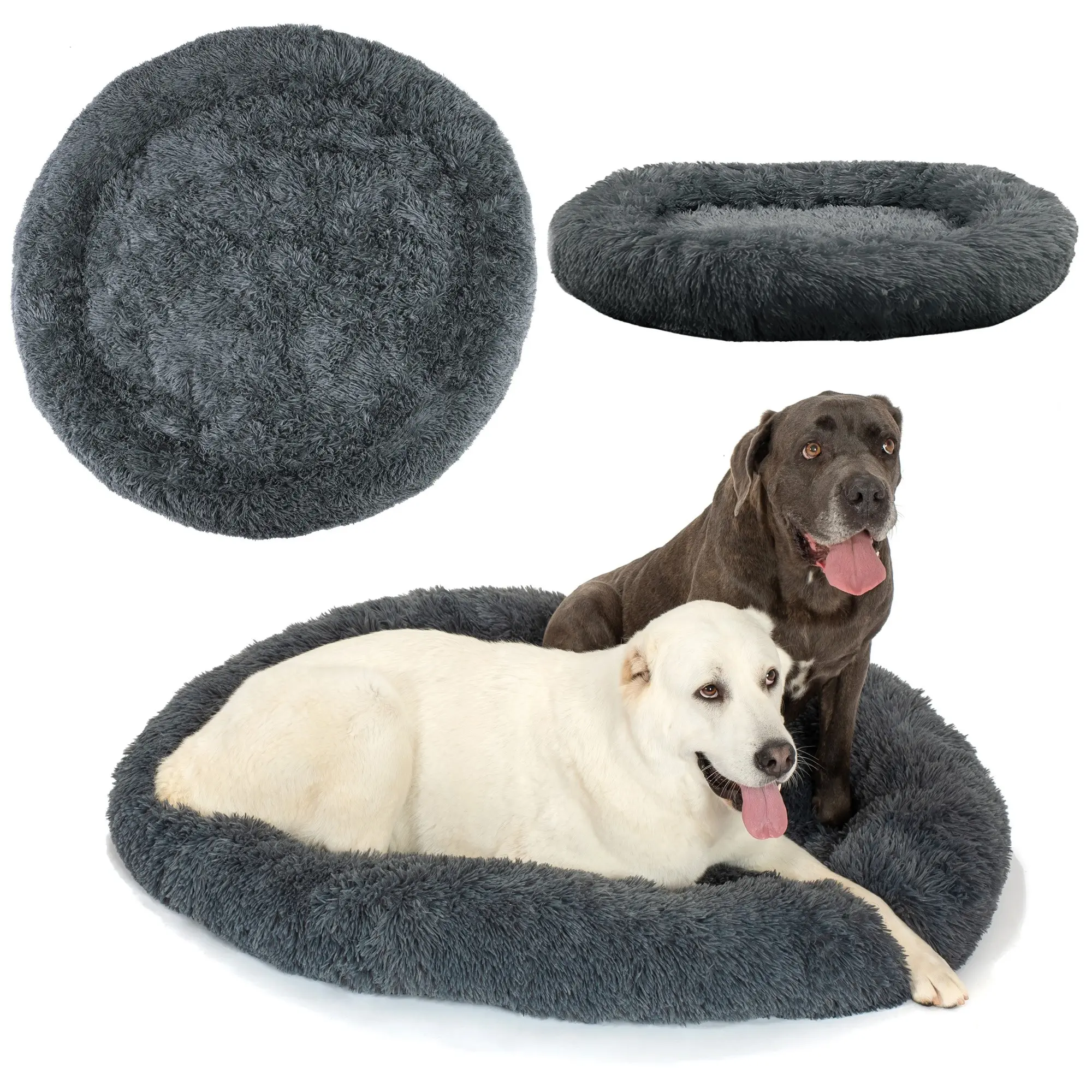 PuppyJoy Kulatý pelíšek pro psy a kočky Plush vel. XL 120 cm tmavě šedý