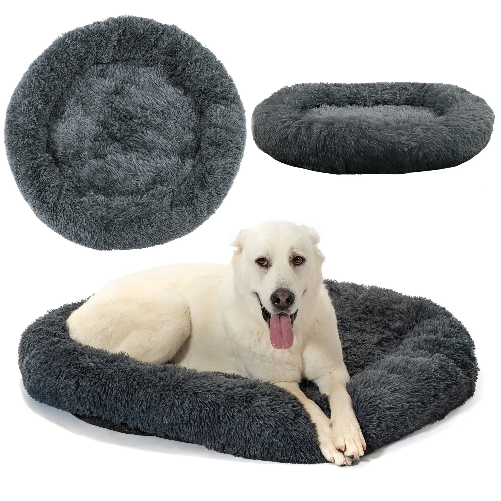 PuppyJoy Kulatý pelíšek pro psy a kočky Plush vel. L 100 cm tmavě šedý