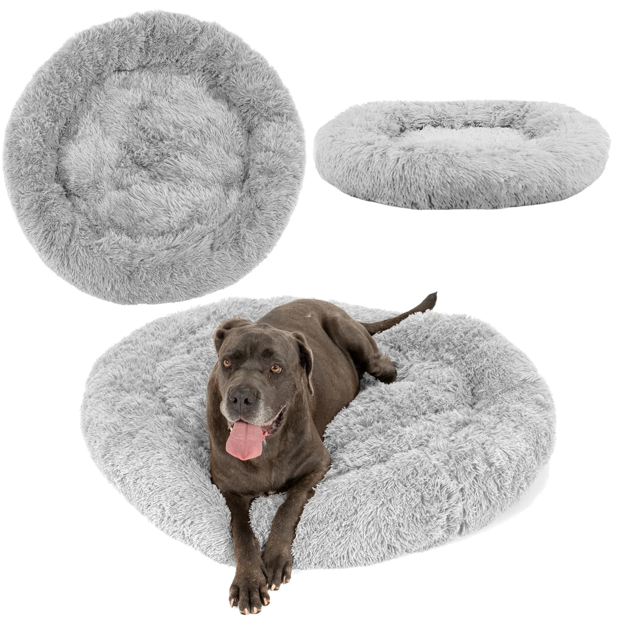 PuppyJoy Kulatý pelíšek pro psy a kočky PLUSH vel. L 100 cm světle šedý