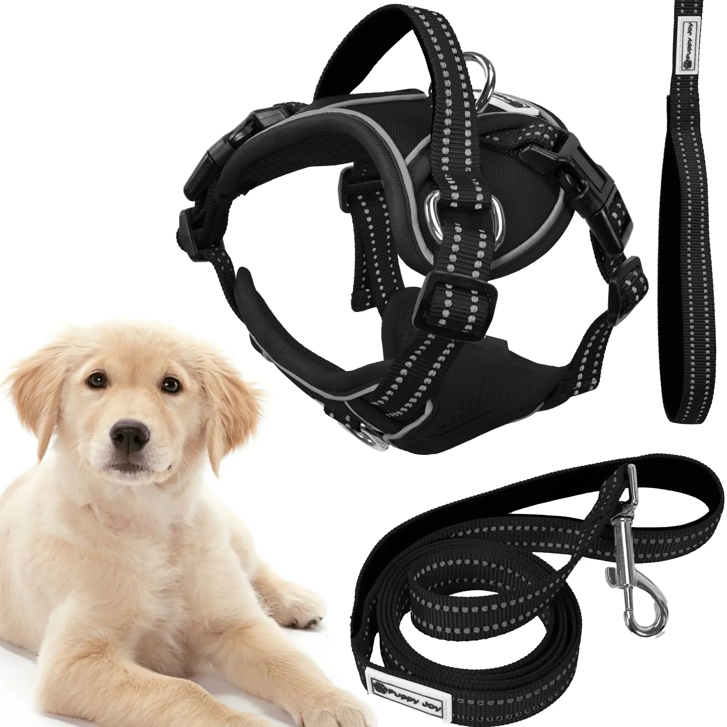 PuppyJoy Sada postroje a vodítka pro psy YIKS vel. L černá