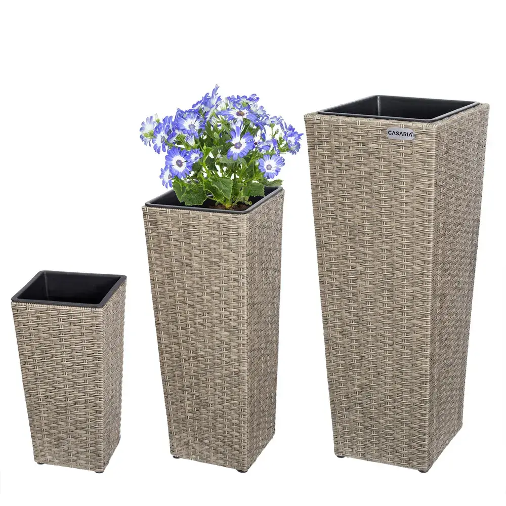 DB Garden Sada 3 ks květináčů Dejo z polyratanu krémová