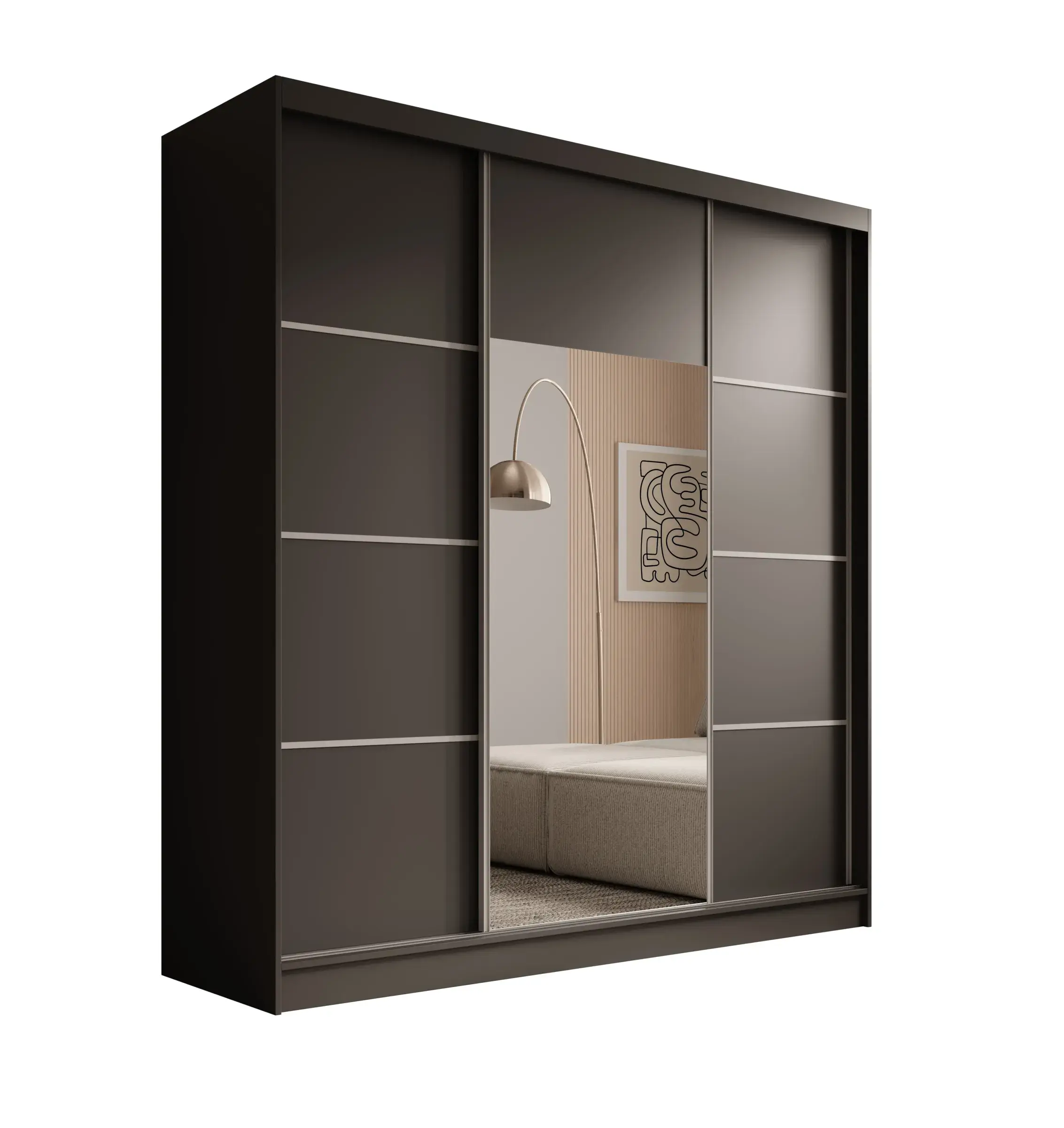 ADRK Šatní zrcadlová skříň posuvná KERI BS 200, černá/stříbrná