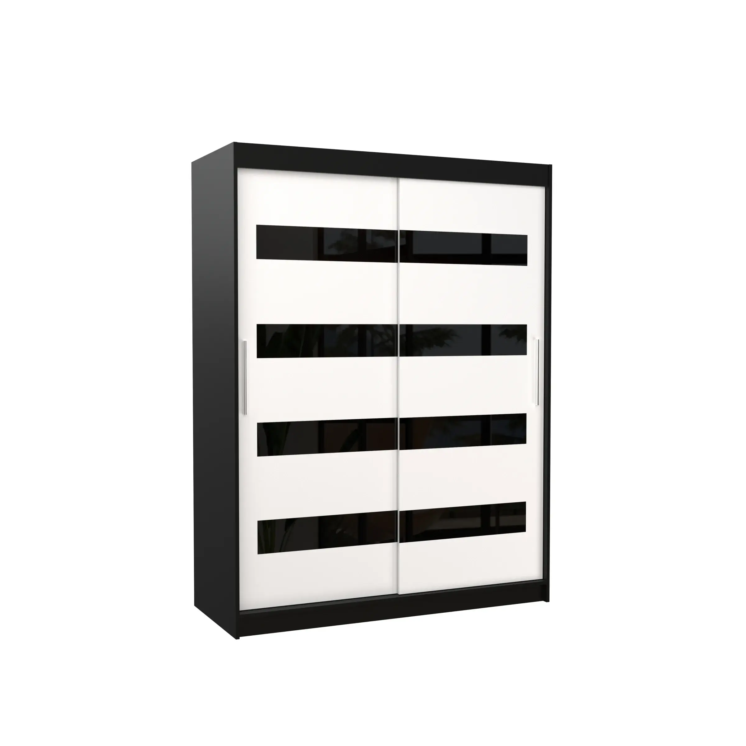 ADRK Šatní skříň posuvná MARTINEZ B-W-BL 150, bílá/černá/černý Lacobel