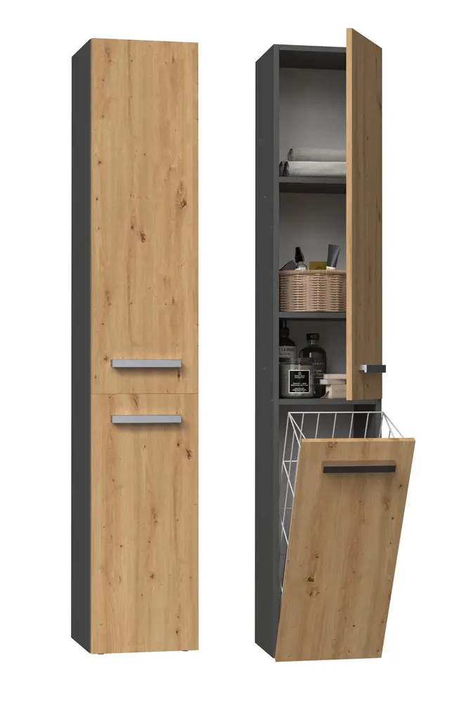 TP Living Koupelnová skříňka s košem na prádlo NEL IV antracit/dub artisan