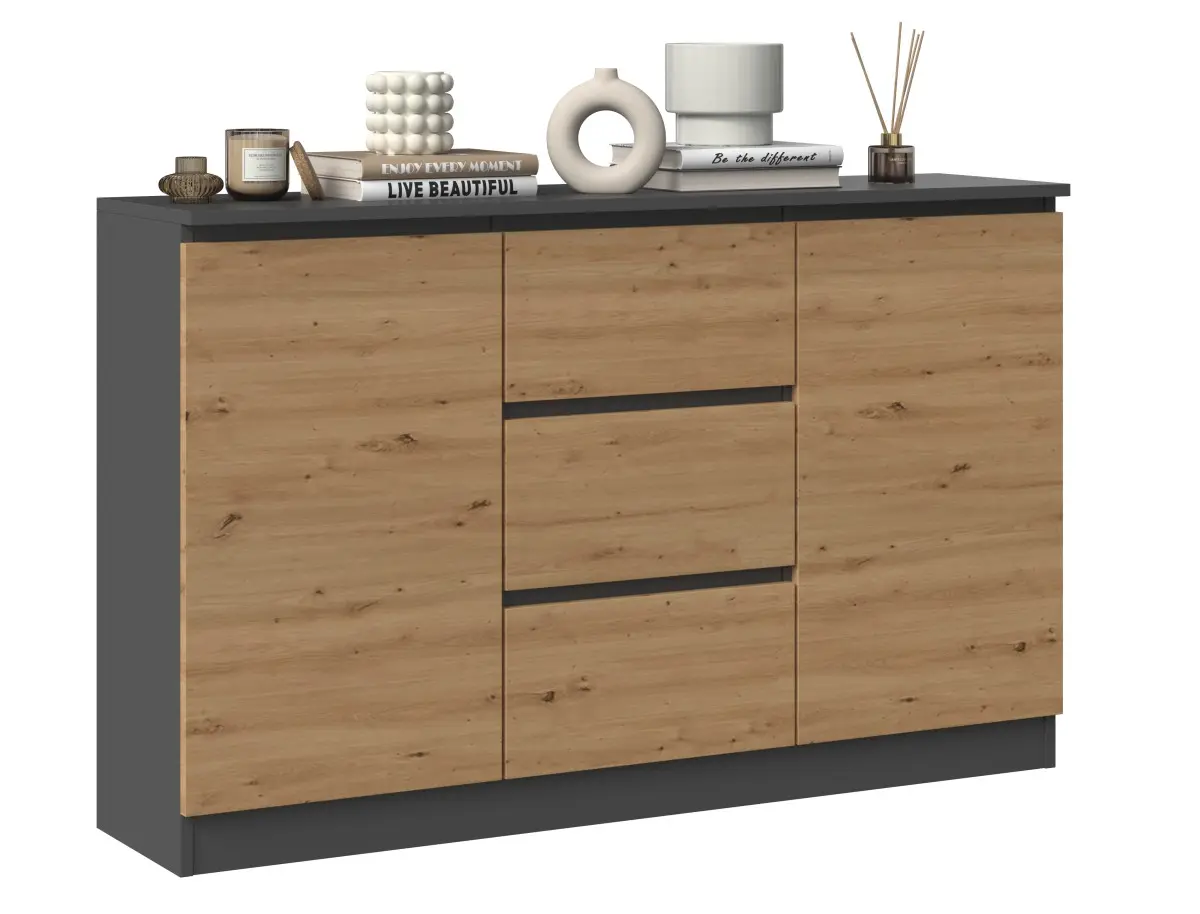 TP Living Komoda Saloe 2D3S 120 cm antracit/dub artisan