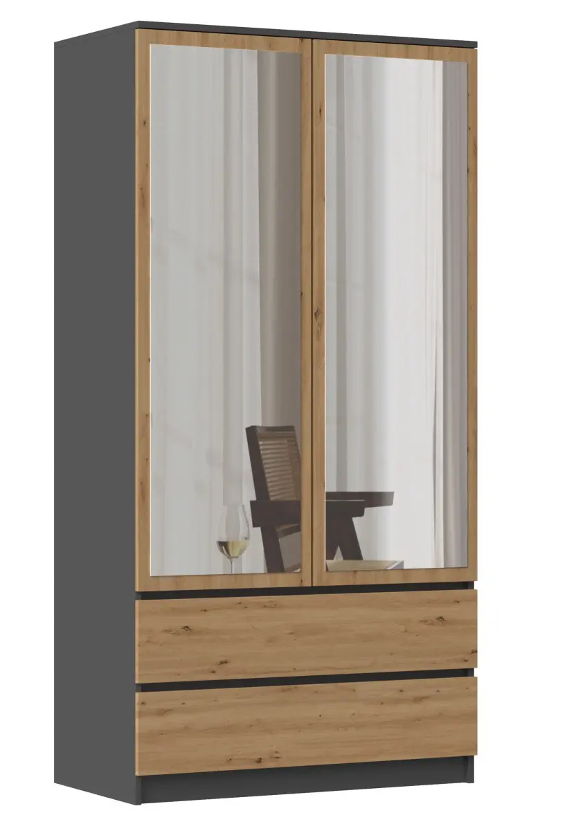 TP Living Šatní skříň SS-90 se zrcadlem 180 cm antracitová/dub artisan