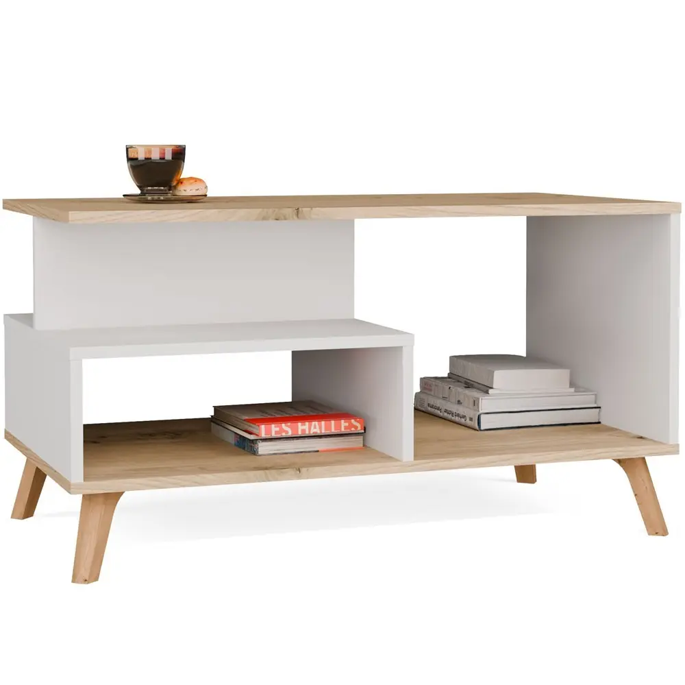 TP Living Konferenční stolek Olympo 90 cm bílý/dub Artisan