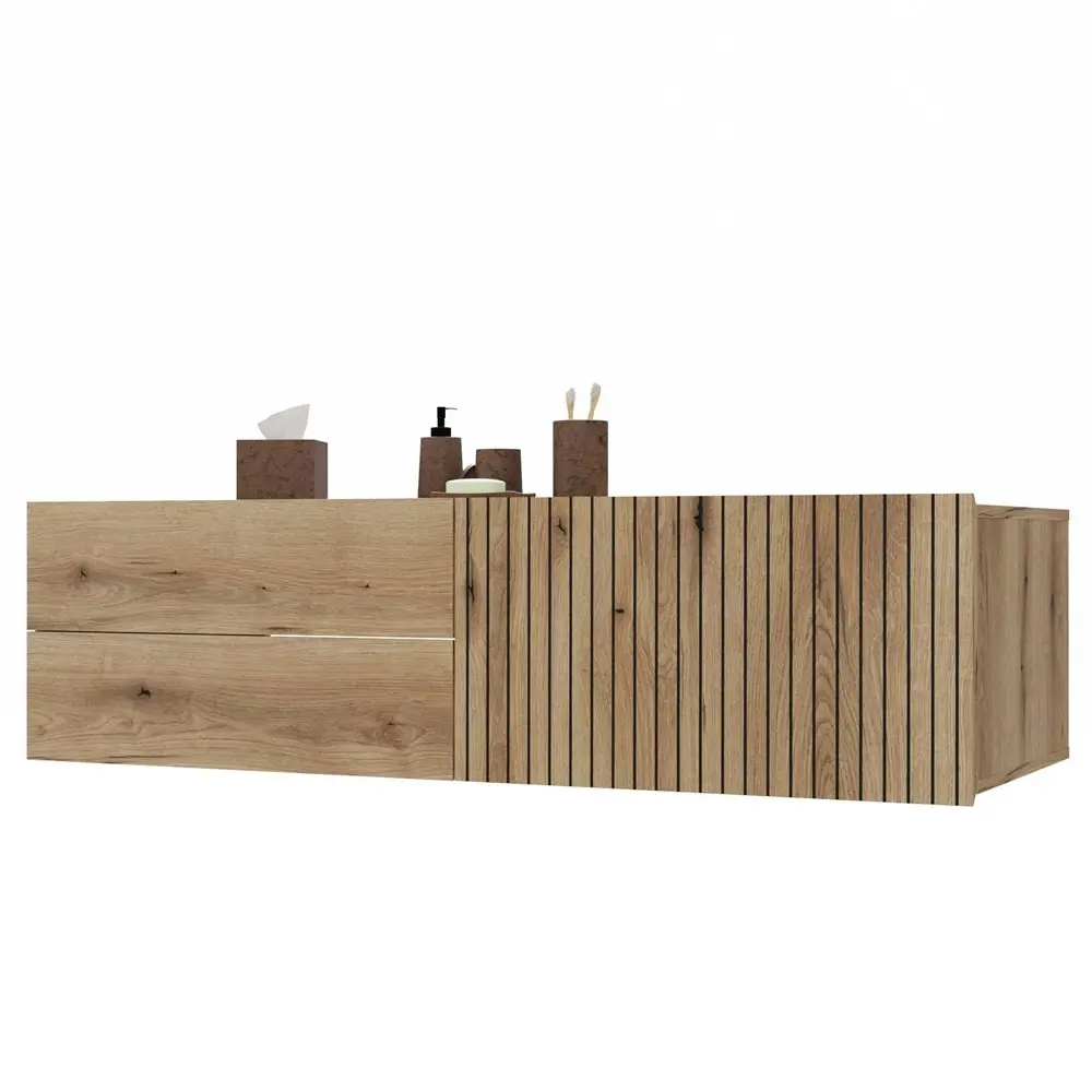 TP Living Závěsná skříňka pod umyvadlo s deskou TIGO 1D2S 140 cm dub evoke