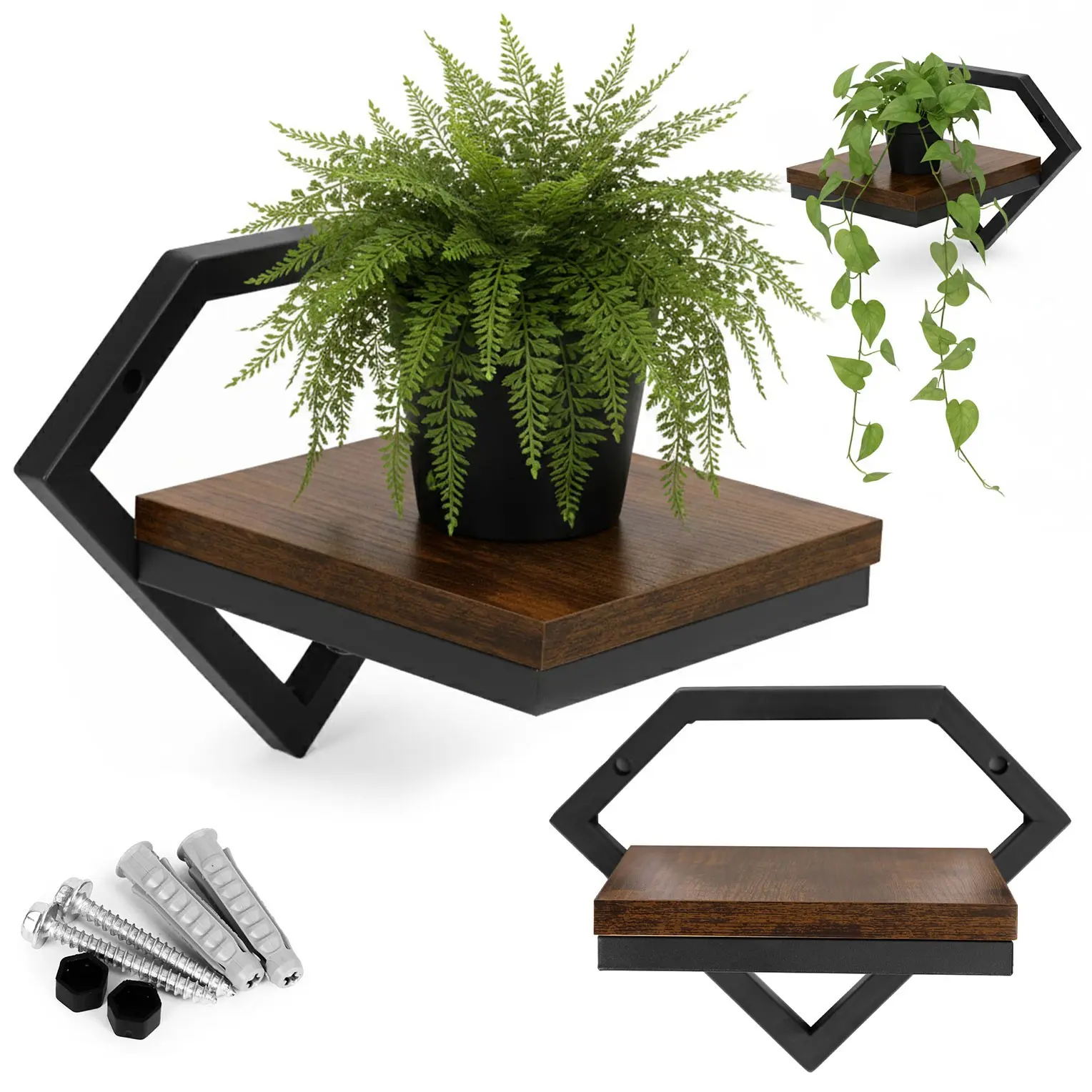MODERNHOME Nástěnný stojan na květiny MELODY 19x25,5 cm hnědý/černý
