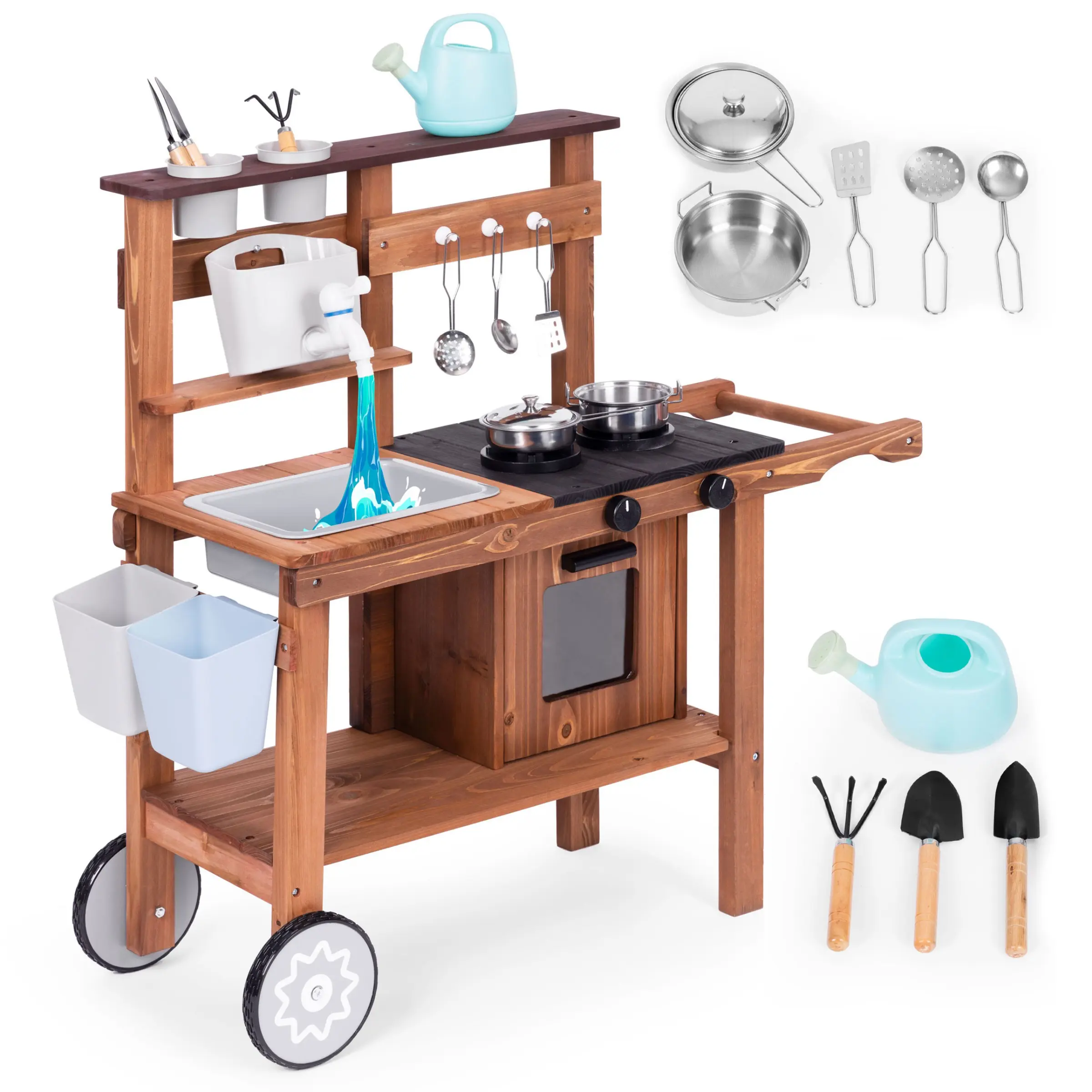 ECOTOYS Dřevěná kuchyňka pro děti MASTER II hnědá