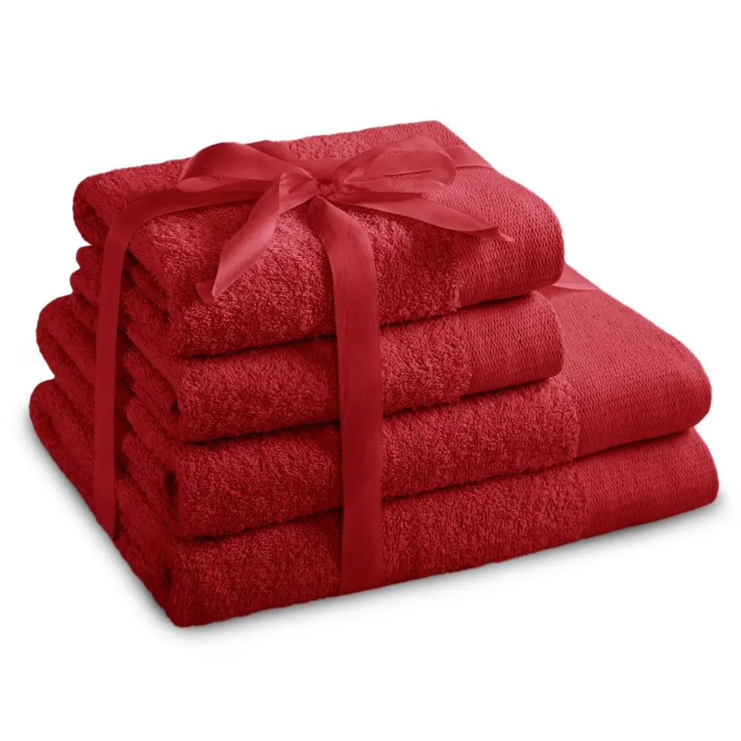 Restilo Sada bavlněných ručníků AmeliaHome AMARI tmavě červená, velikost 2*70x140+2*50x100