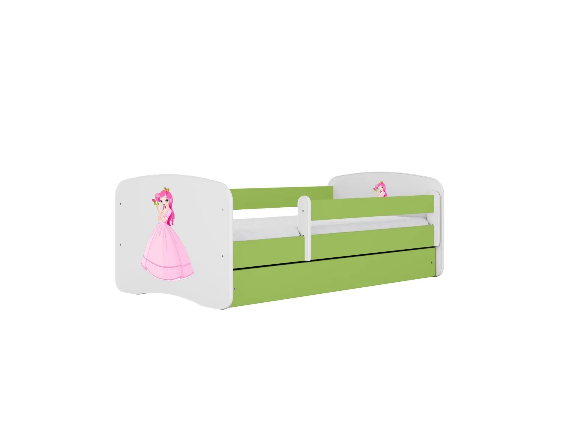 Kocot kids Dětská postel Babydreams princezna zelená, varianta 70x140, se šuplíky, s matrací