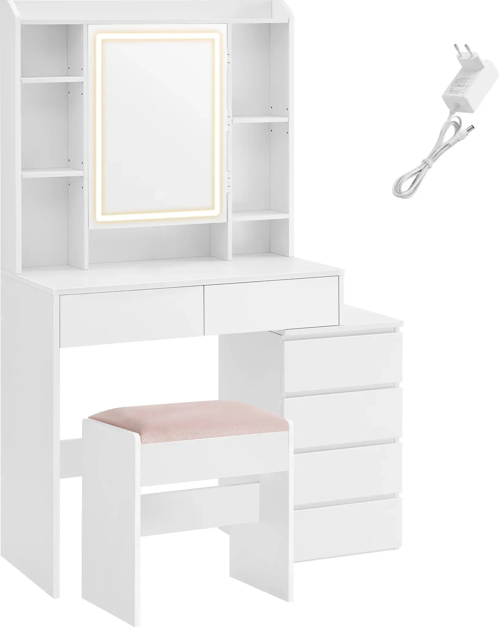 SONGMICS Toaletní stolek s LED osvětlením a taburetem Vasagle Ginny 98 cm bílý