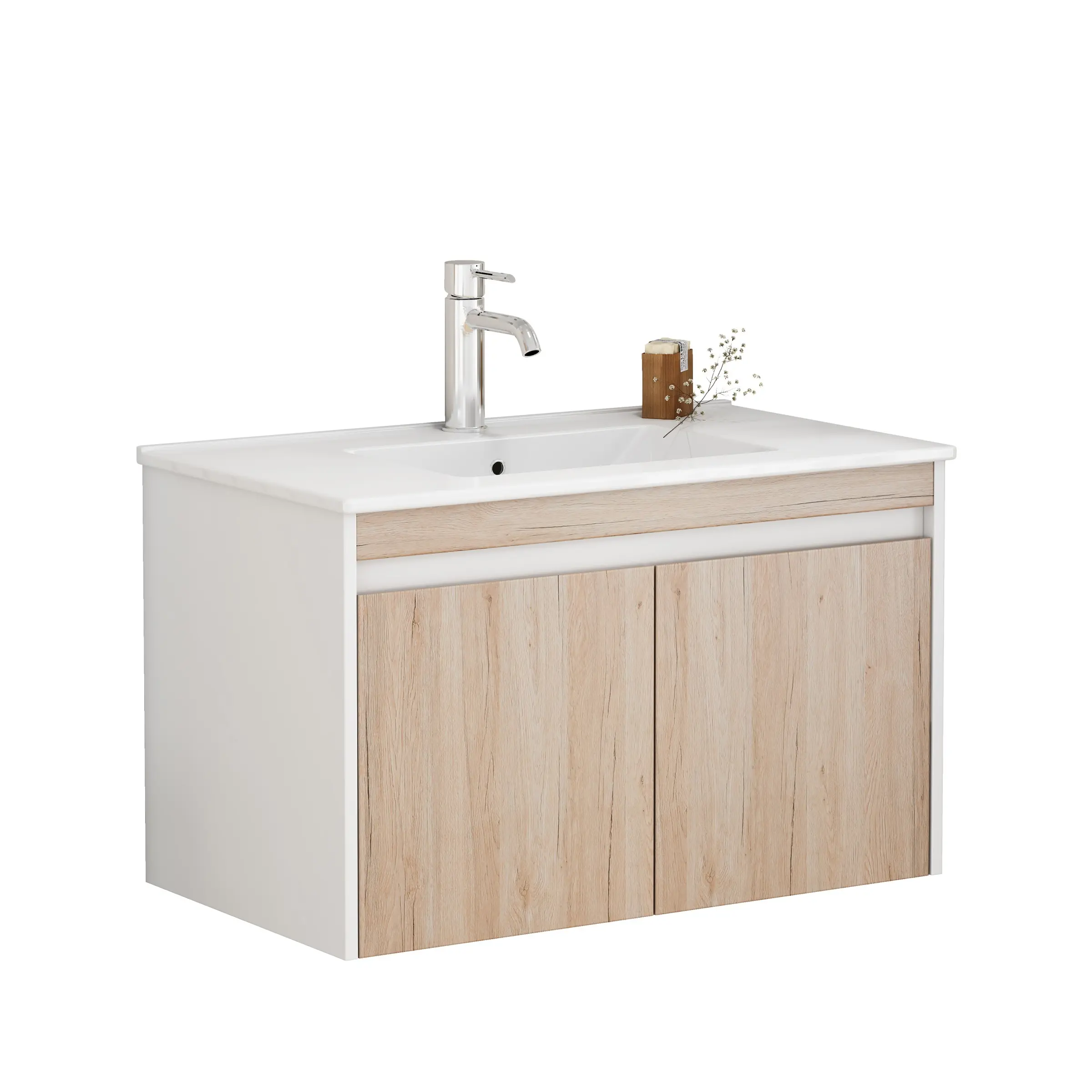 Závěsná skříňka pod umyvadlo Houseland Morvia 80 cm dub/bílá