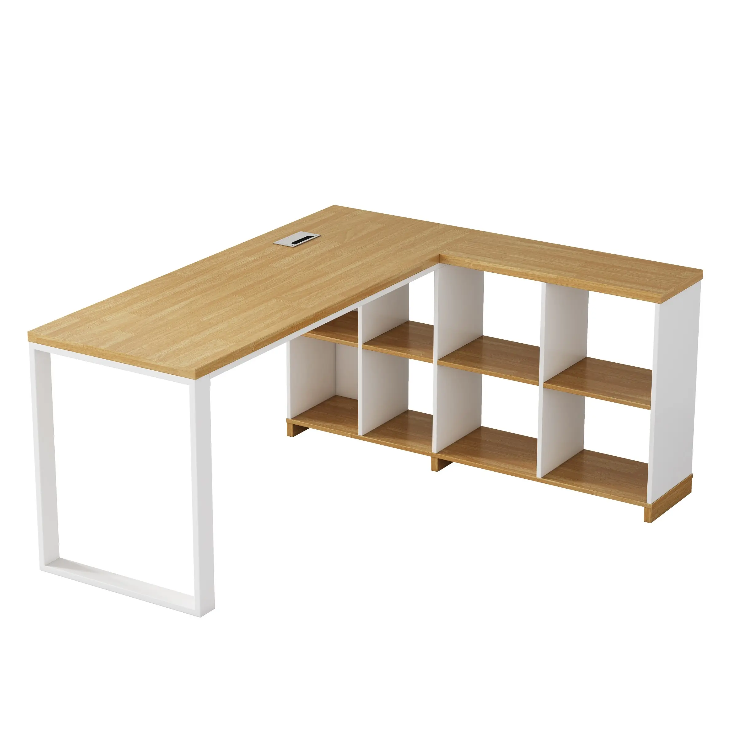Rohový kancelářský stůl s regálem Houseland Nuvia Home 02 160 cm dub/bílý