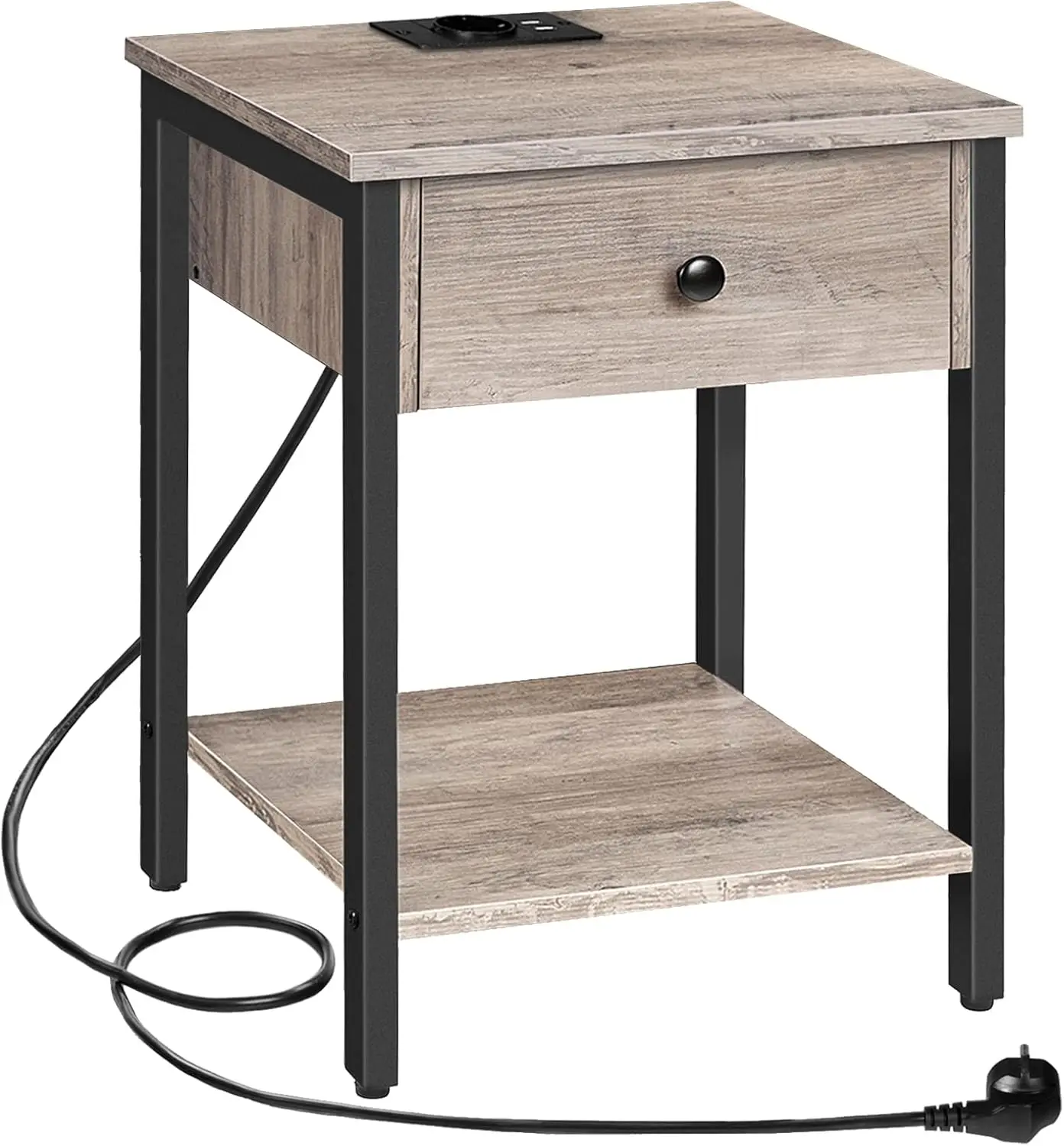 Noční stolek Vasagle Ferira 40 cm s nabíjecí stanicí černý/šedý
