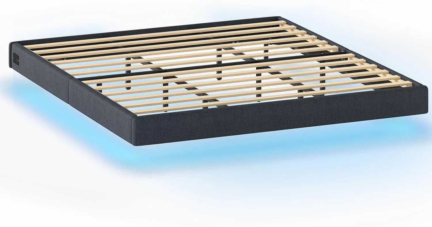 VASAGLE Dvoulůžková postel Timaro 180x200 s nabíjecí stanicí a LED osvětlením šedá