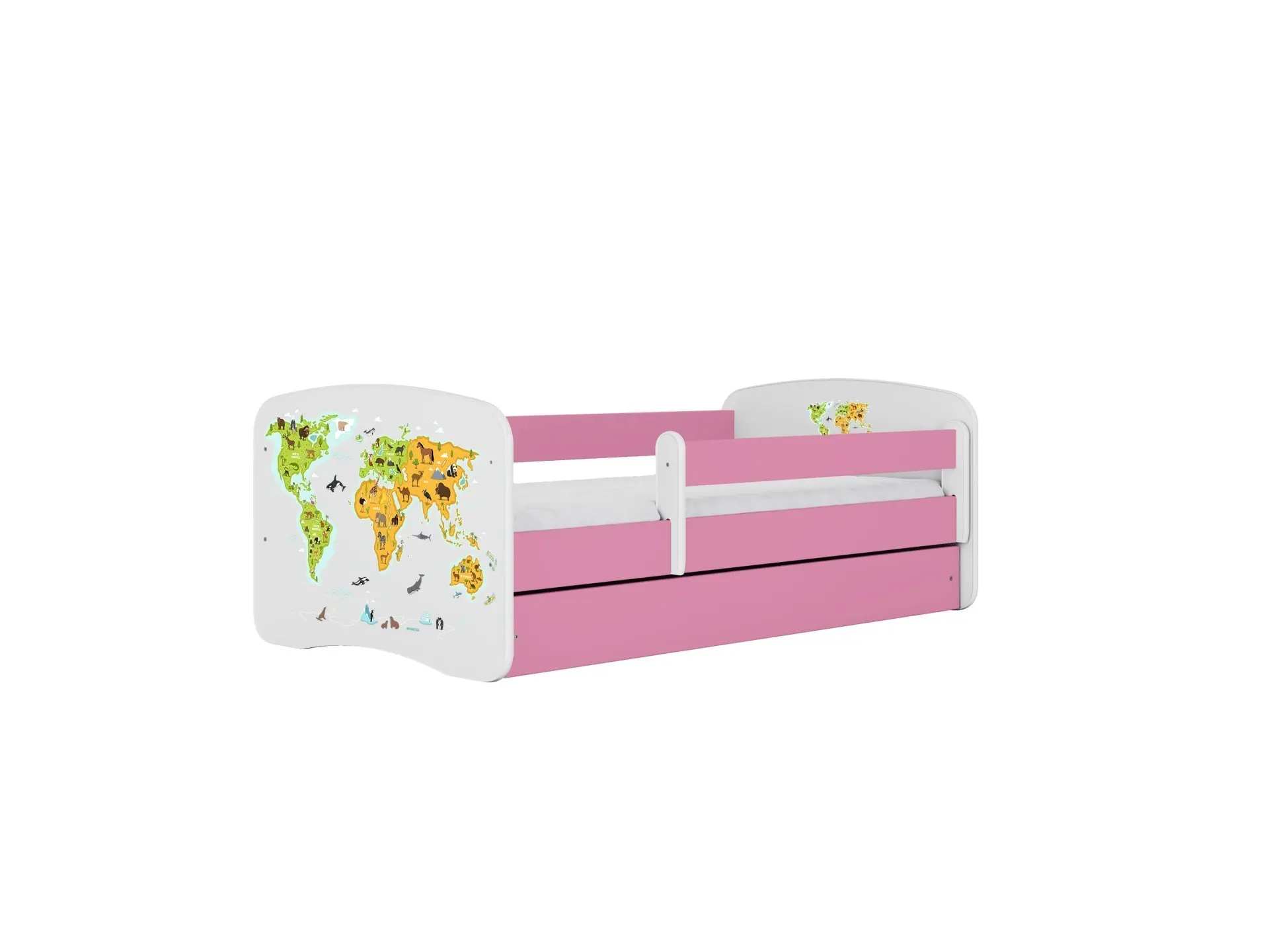 Kocot kids Dětská postel Babydreams mapa světa růžová, varianta 80x180, se šuplíky, s matrací