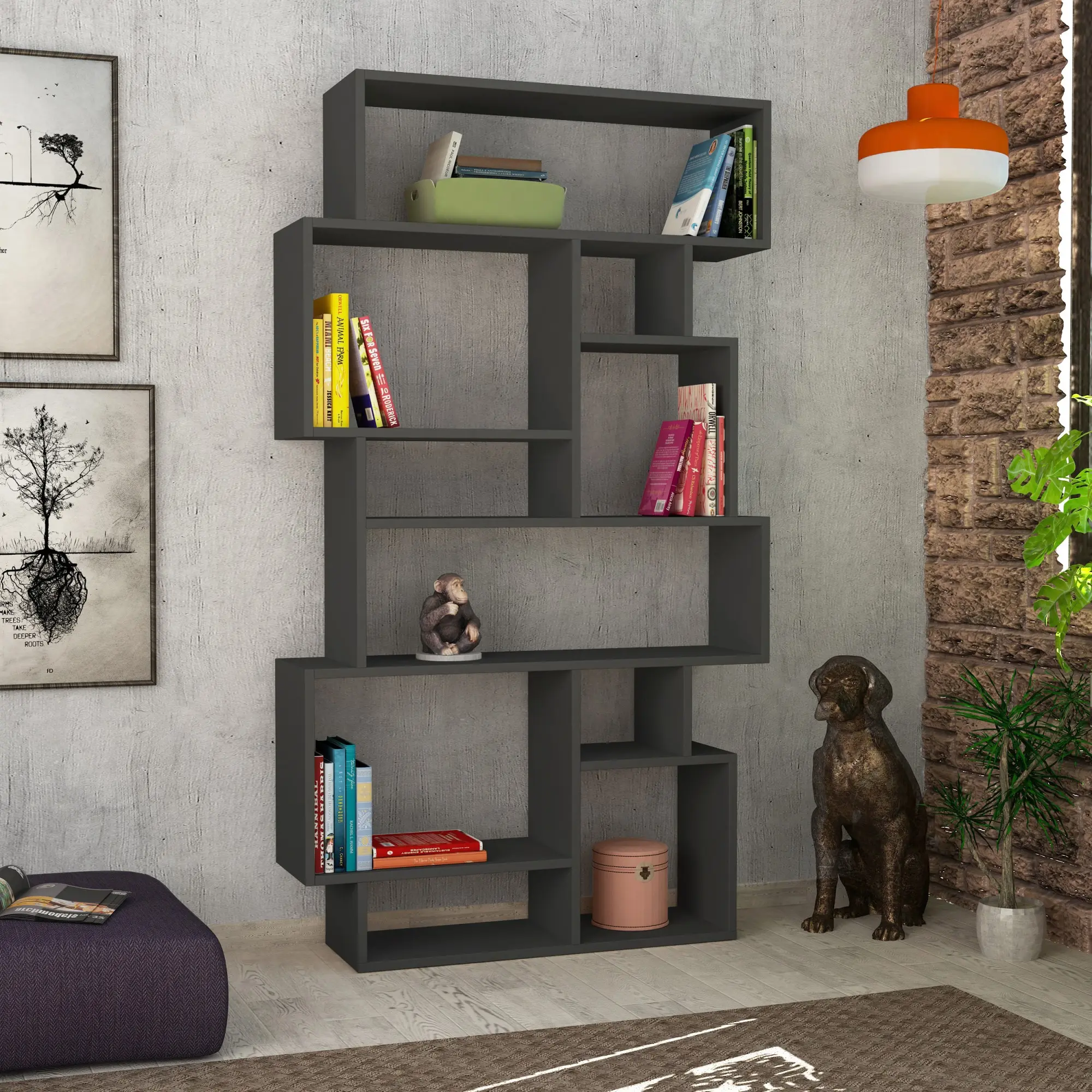 Knihovna Houseland KARMATO antracit
