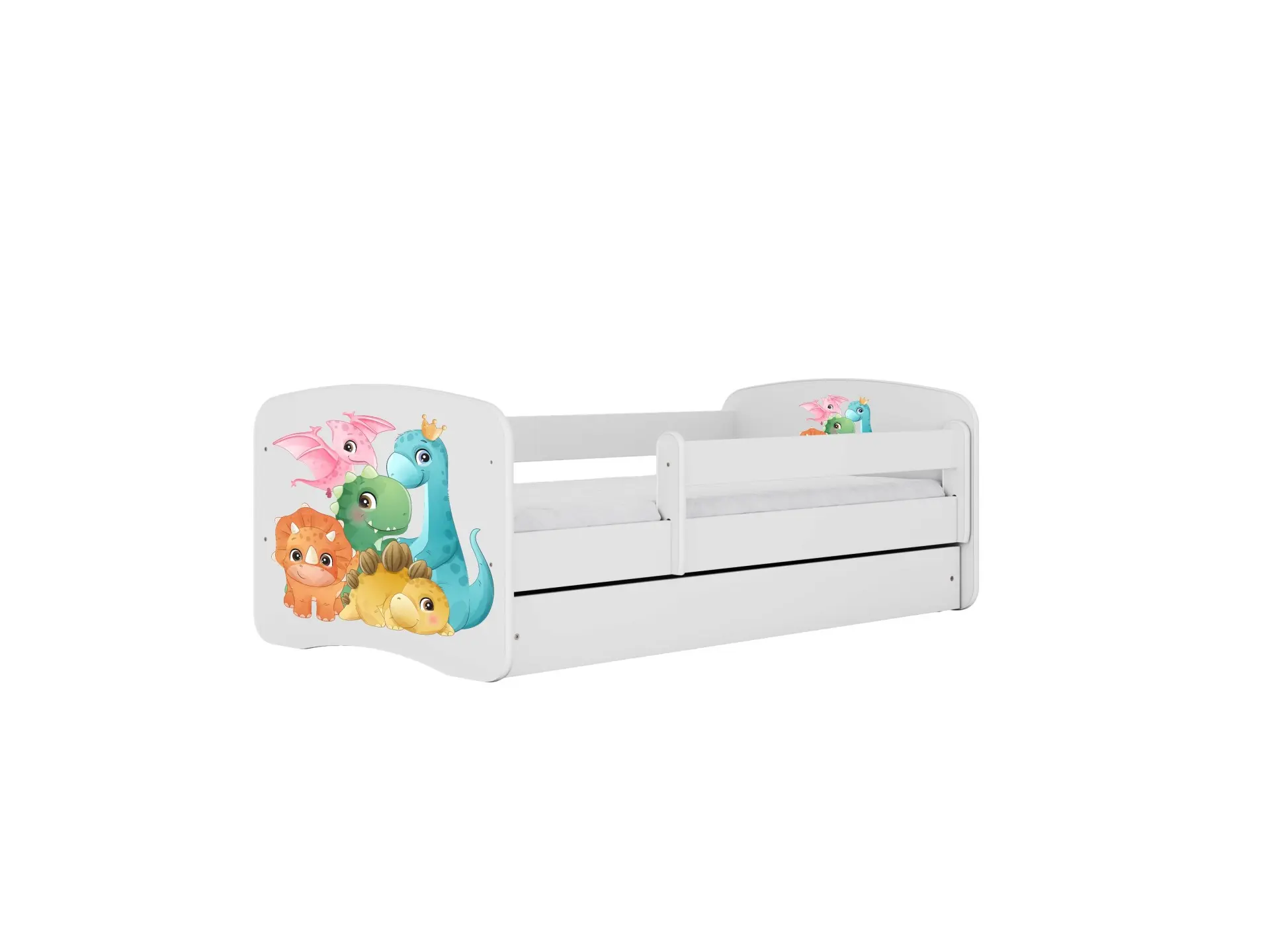 Kocot kids Dětská postel Babydreams dinosauři bílá, varianta 80x180, se šuplíky, s matrací