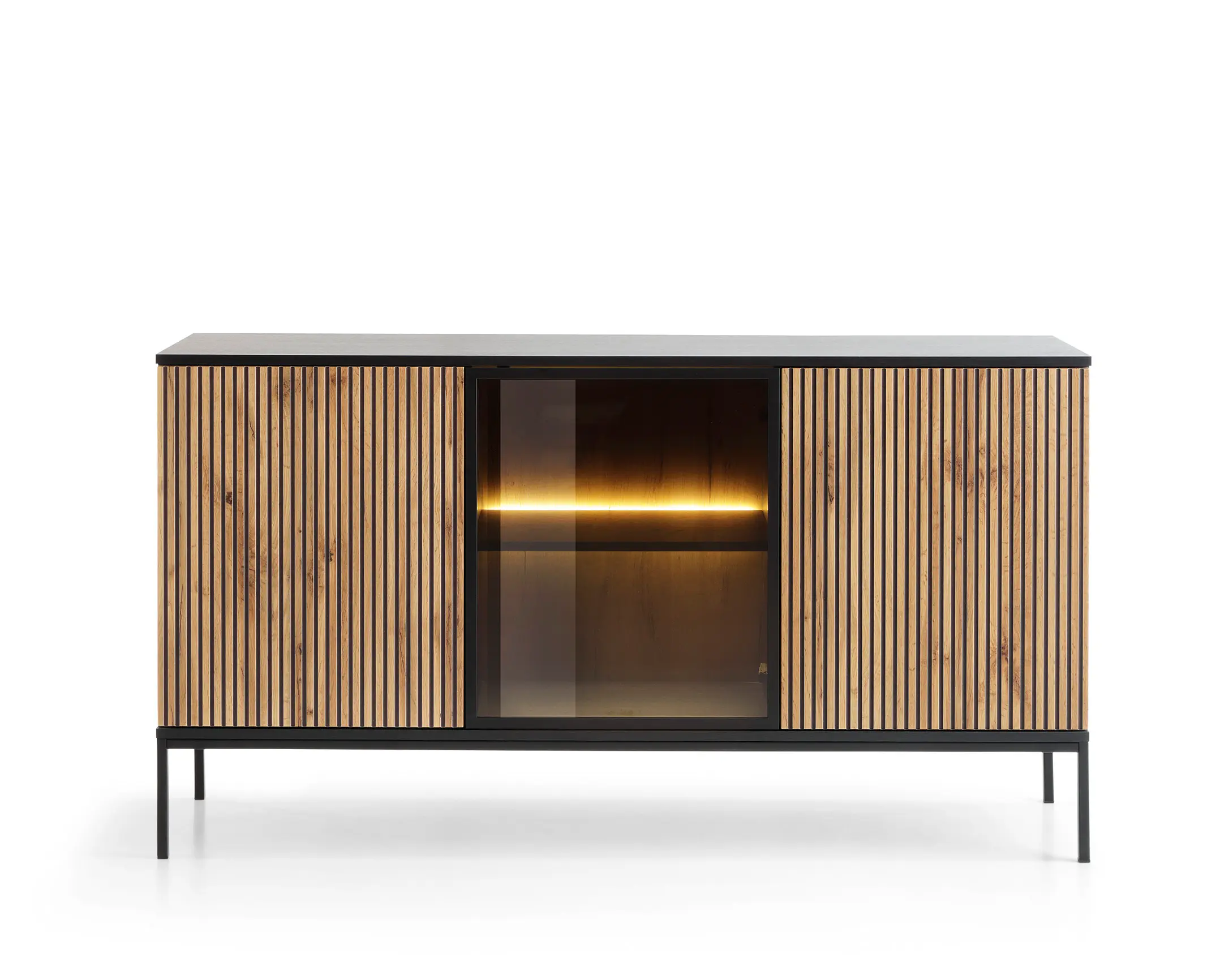 Piaski Komoda Sento s LED osvětlením 154 cm dub wotan/černá II