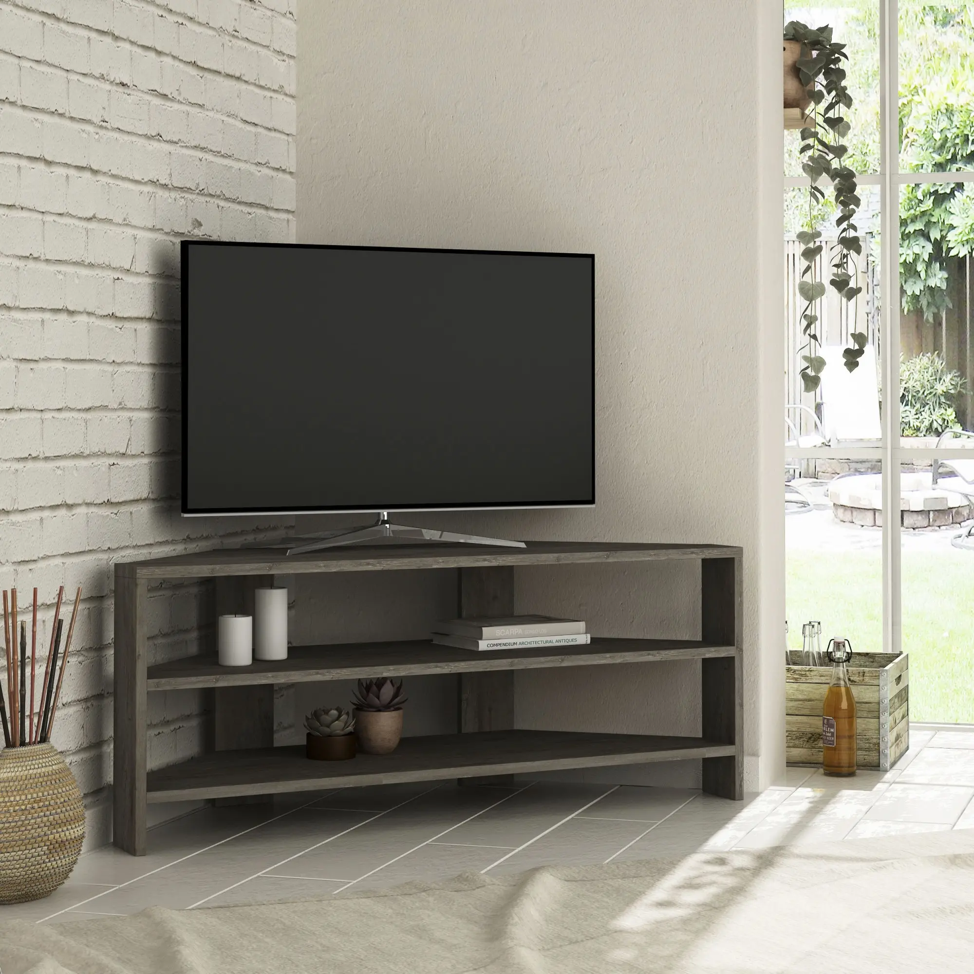Rohový TV stolek Houseland Thales tmavá káva