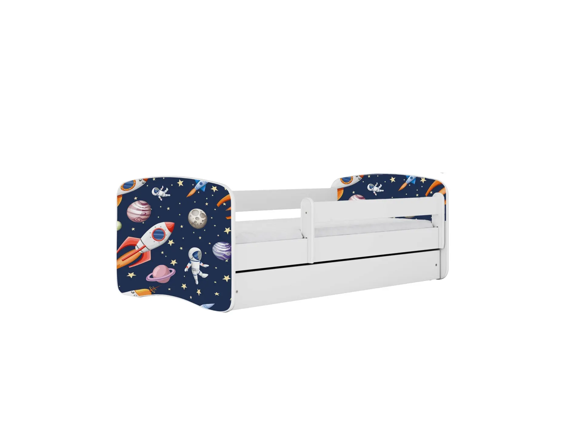 Kocot kids Dětská postel Babydreams vesmír bílá, varianta 70x140, se šuplíky, s matrací
