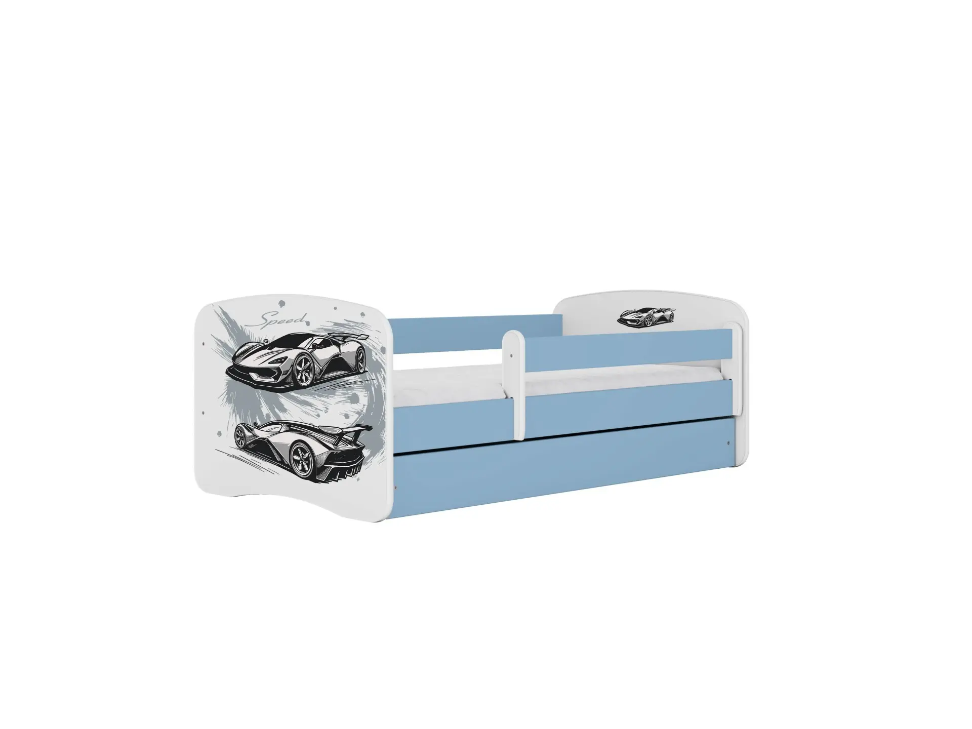 Kocot kids Dětská postel Babydreams závodní auto modrá, varianta 70x140, se šuplíky, s matrací