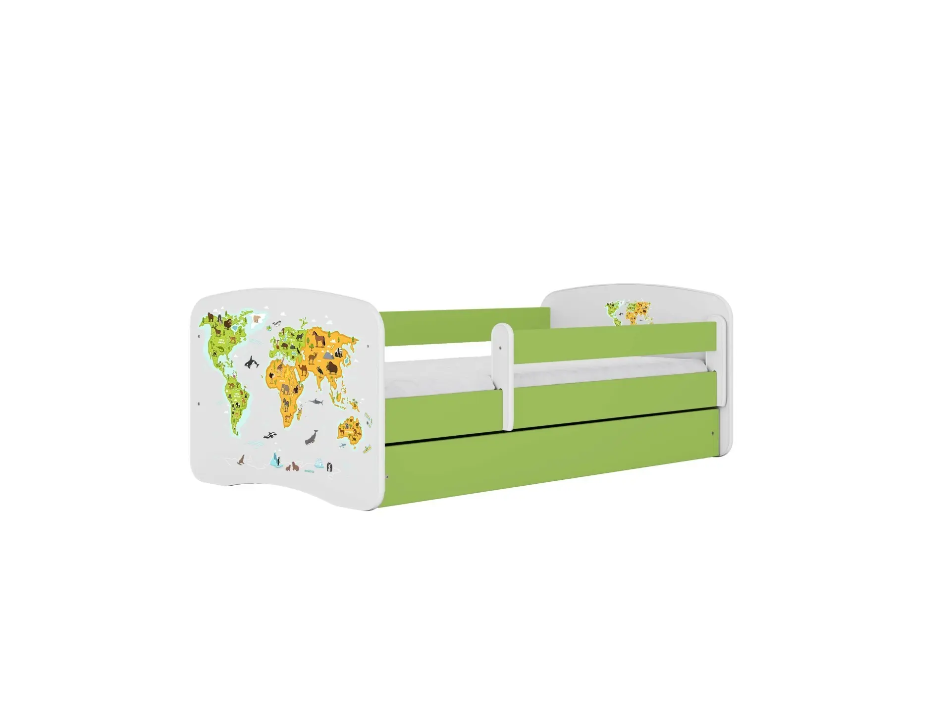 Kocot kids Dětská postel Babydreams mapa světa zelená, varianta 80x180, se šuplíky, s matrací