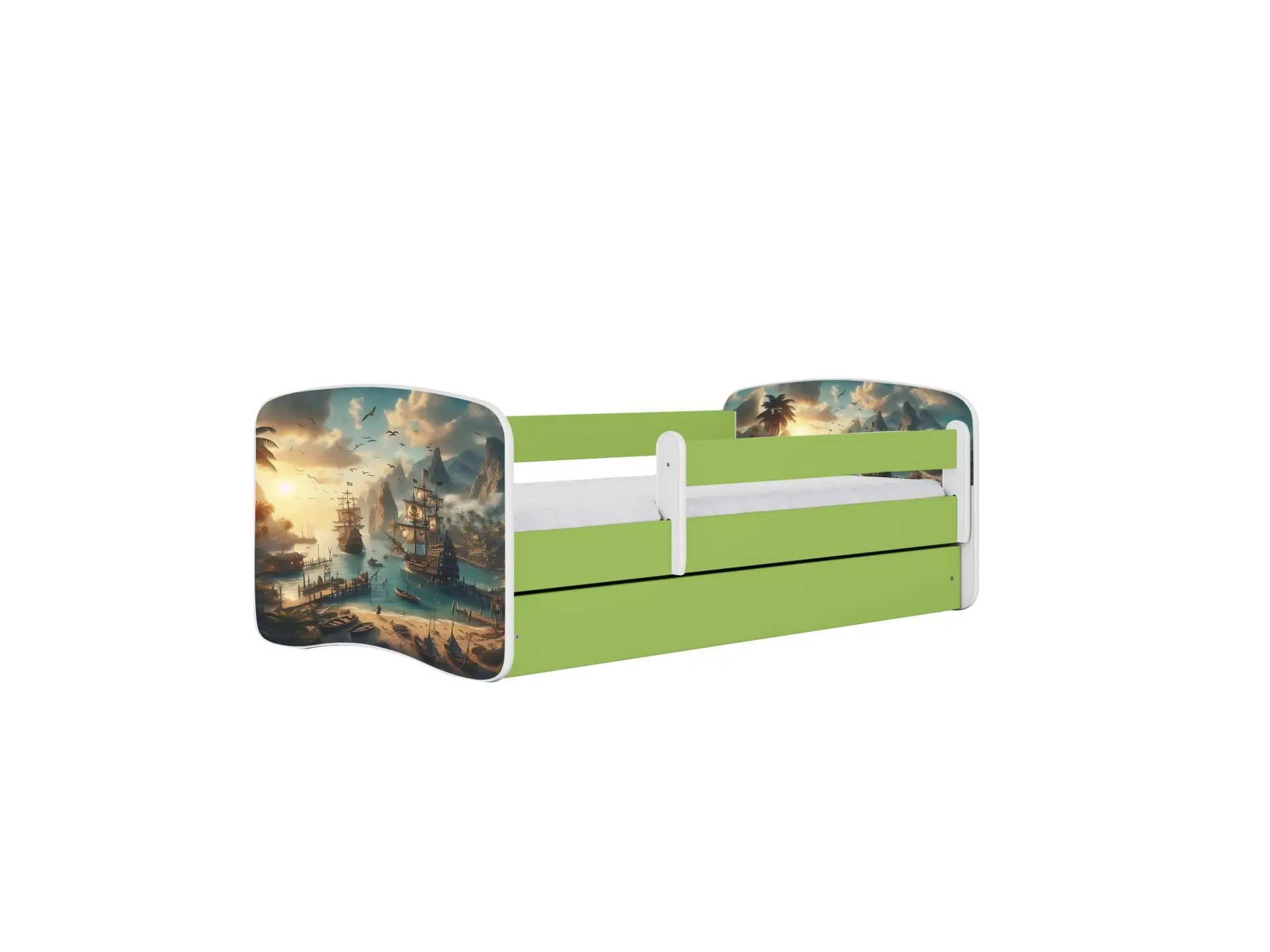 Kocot kids Dětská postel Babydreams loď zelená, varianta 80x160, se šuplíky, s matrací