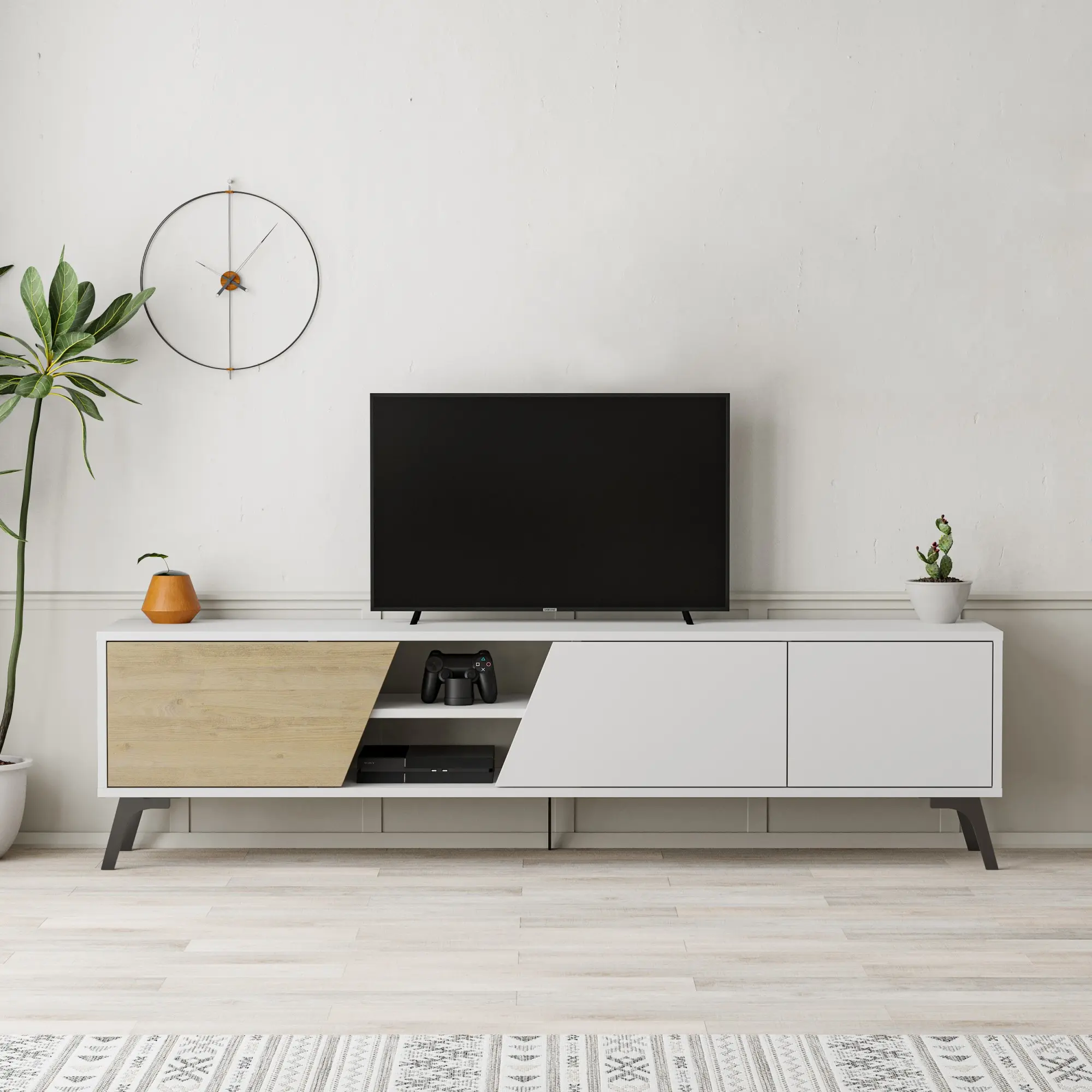 TV stolek Houseland FIONA 180 cm bílý/dub safírový