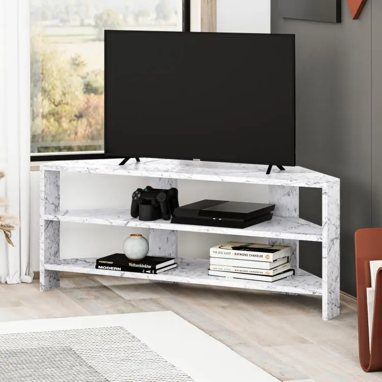 Rohový TV stolek Houseland Thales mramor Carrara